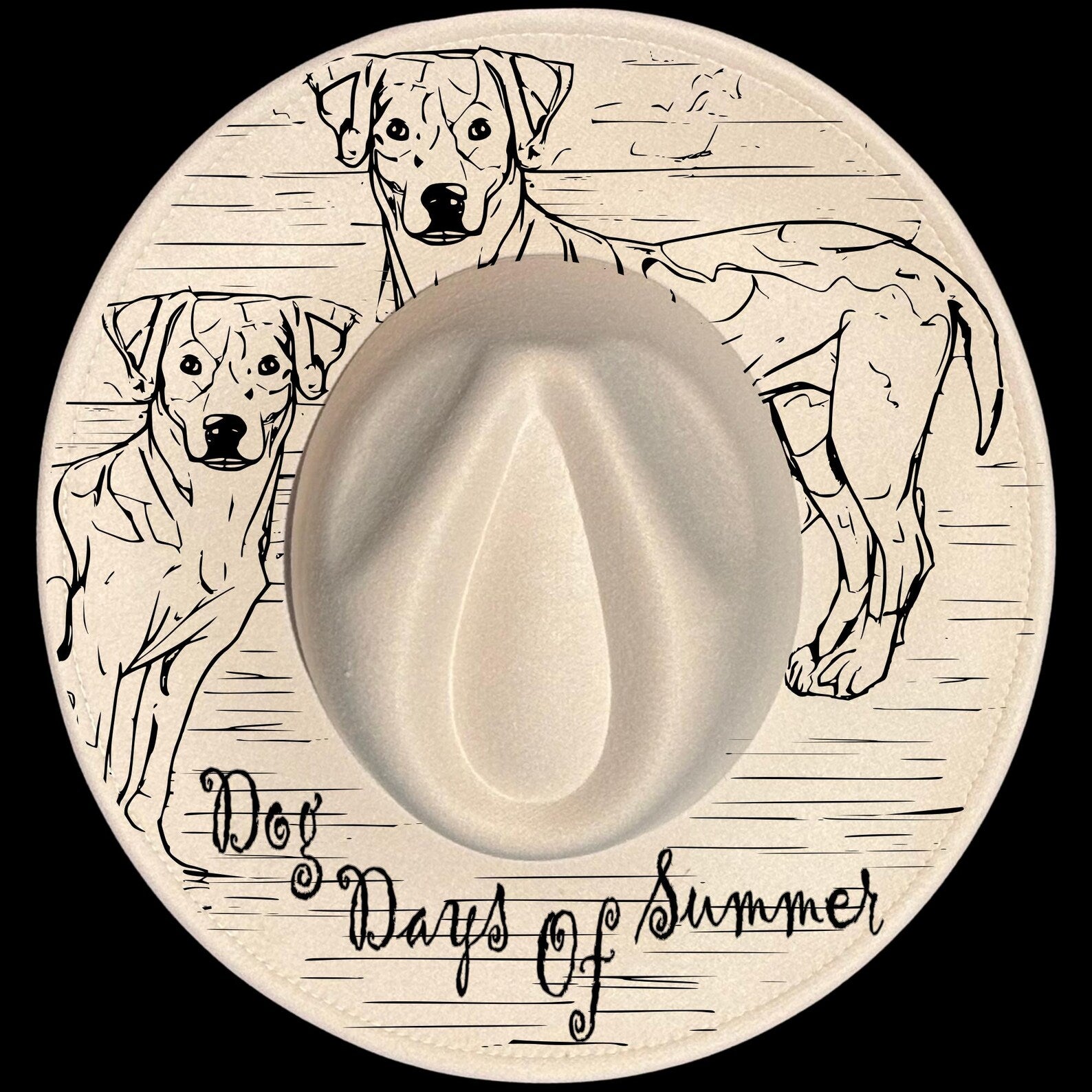 Dog Days Of Summer burned hat burning design on a wide brim hat