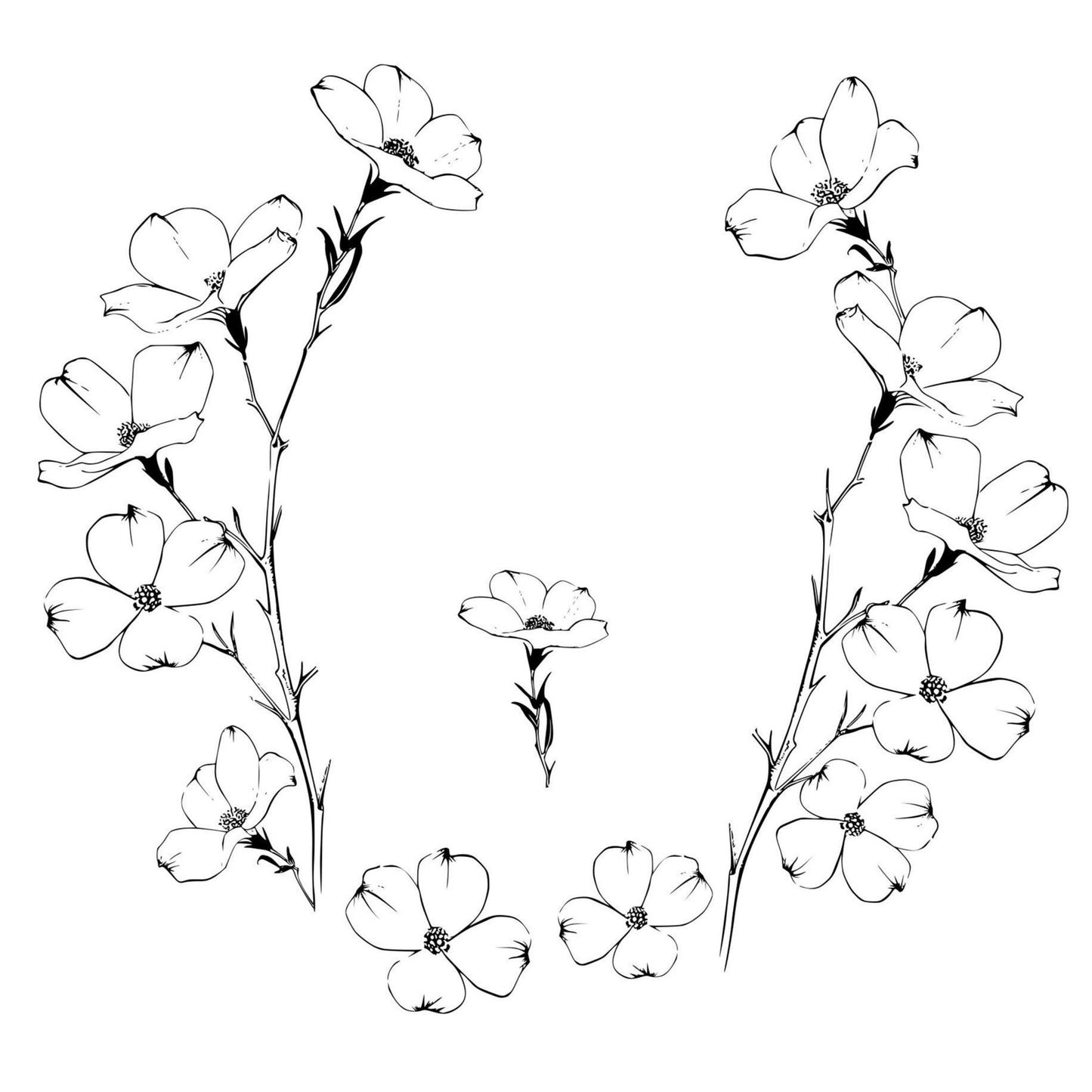 Dogwood blossoms hat burning design art of flowers on a white background for wide brim hats.