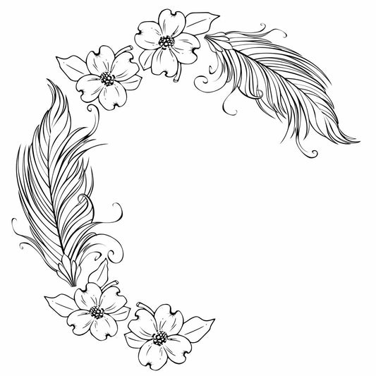 Feathers And Dogwood hat burning design for wide brim hat.