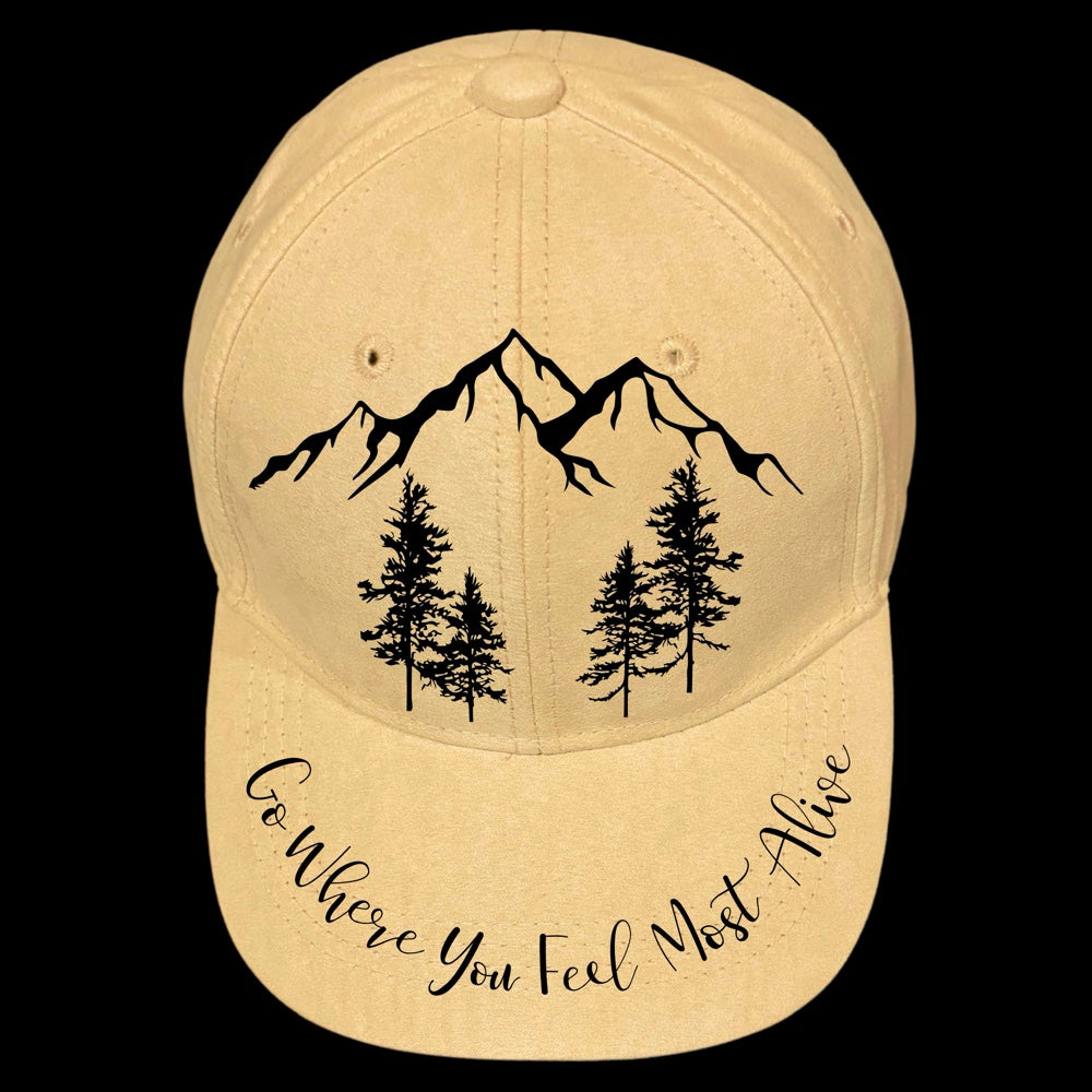 Go Where You Feel Alive burned hat burning design on a baseball cap