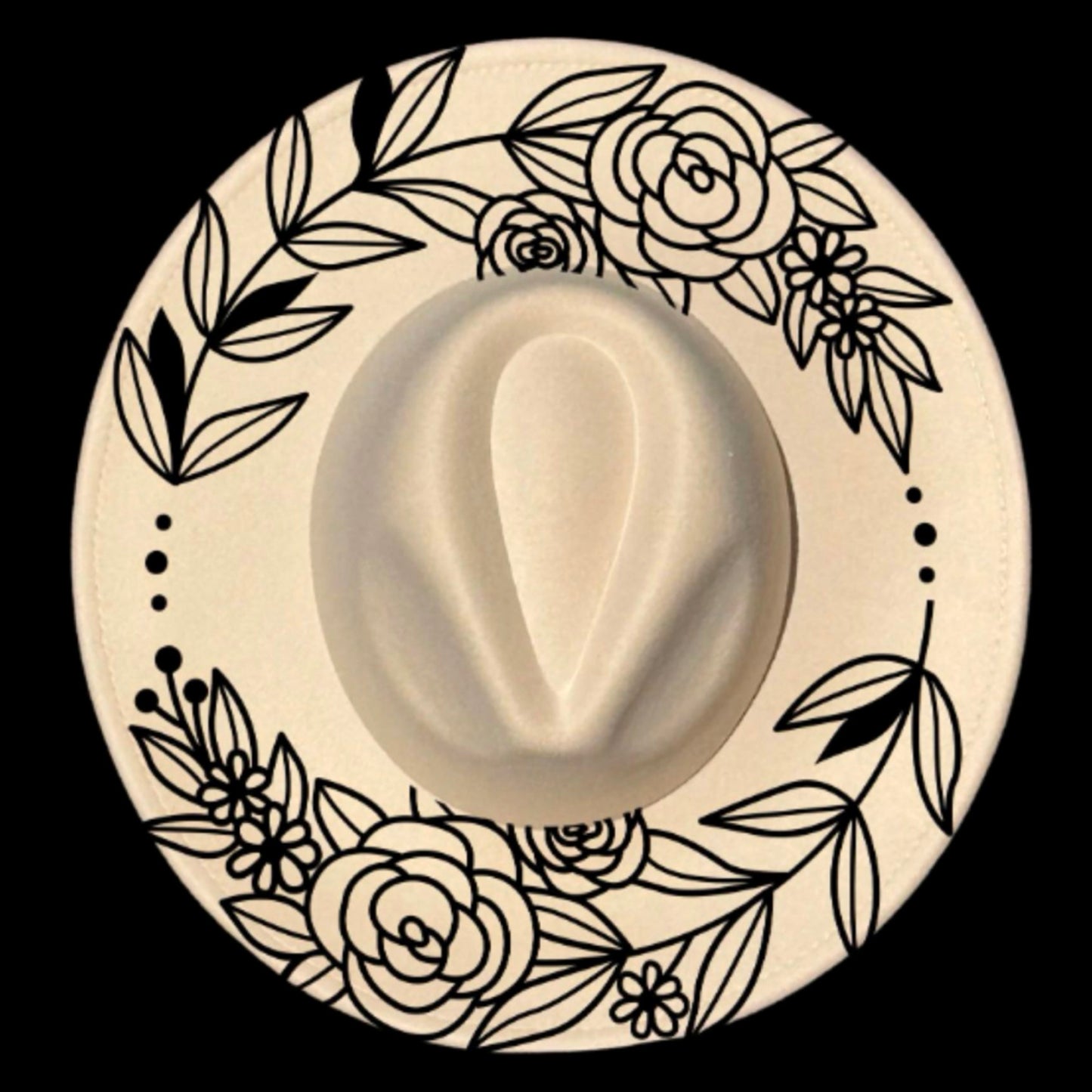 Floral Wreath Traceable Wide Brim Hat Burning Design