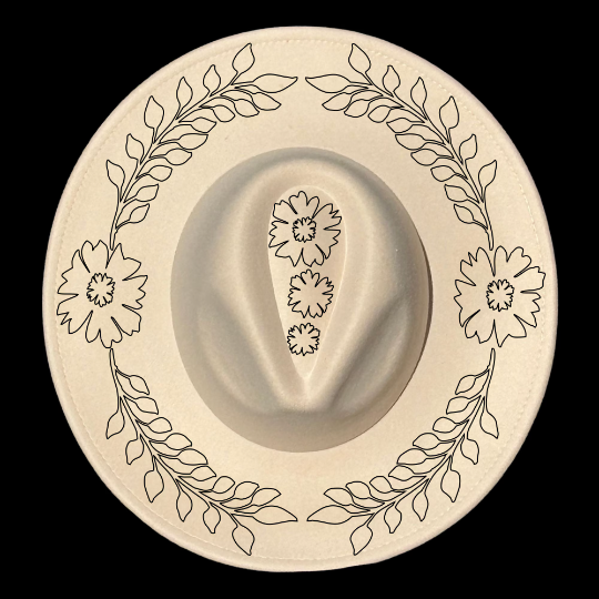 Flower Vine tracing on a wide brim hat