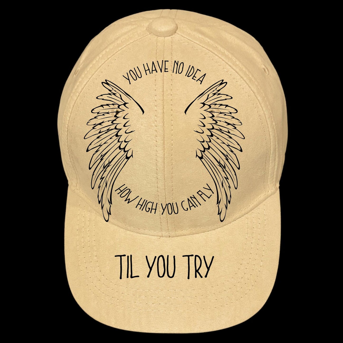 Fly High burned hat burning design on a baseball cap