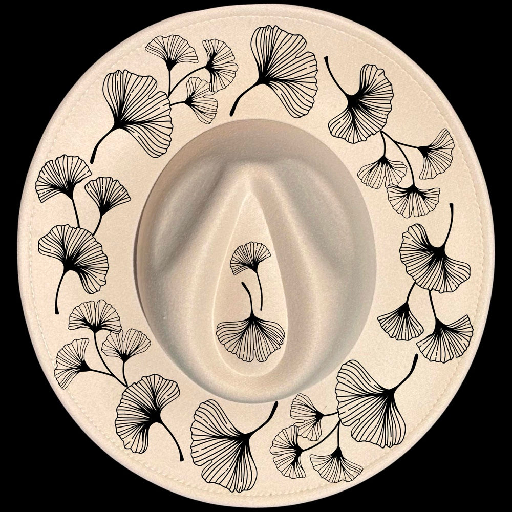 Ginkgo Wreath burned hat burning design on a wide brim hat