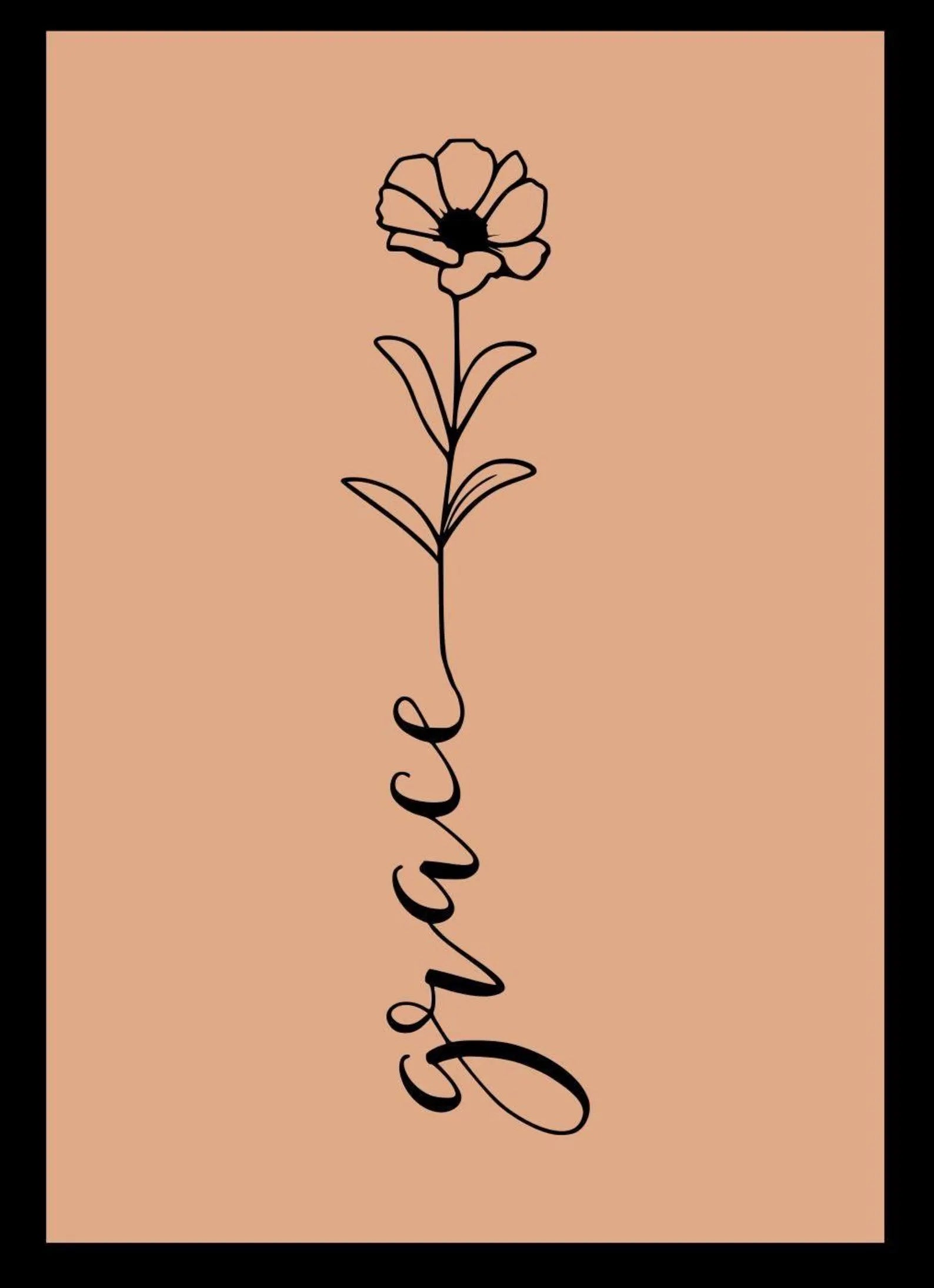 A black image of a flower and stem with the word "Grace" at the bottom of the stem.