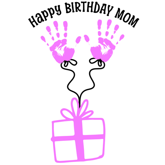 Happy Birthday Mom Pink Handprints digital design