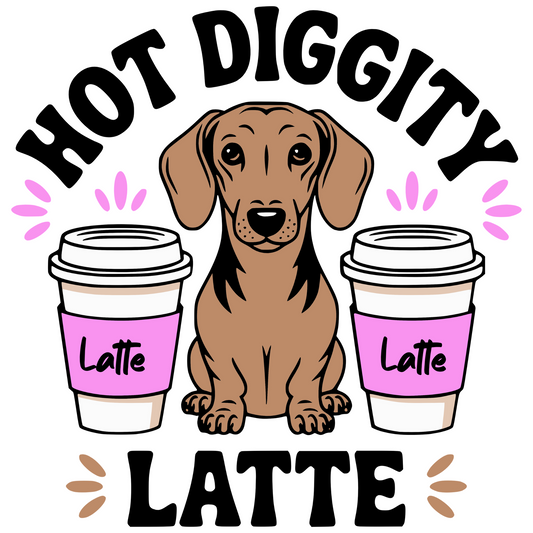 Hot Diggity Latte dachshund dog digital design