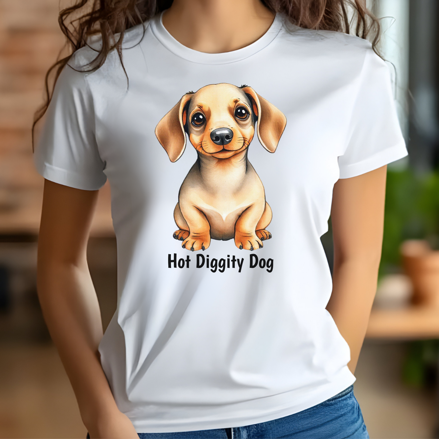 Hot Diggity Dog digital design on a white t-shirt