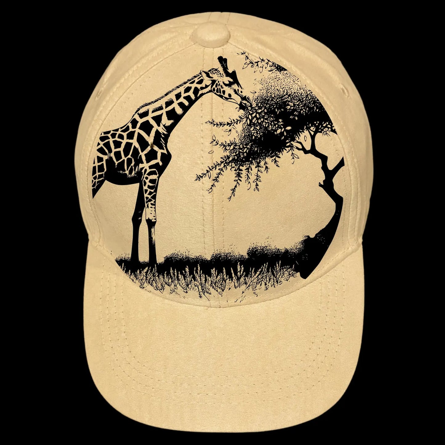 Hungry Giraffe burned hat burning design on a baseball cap