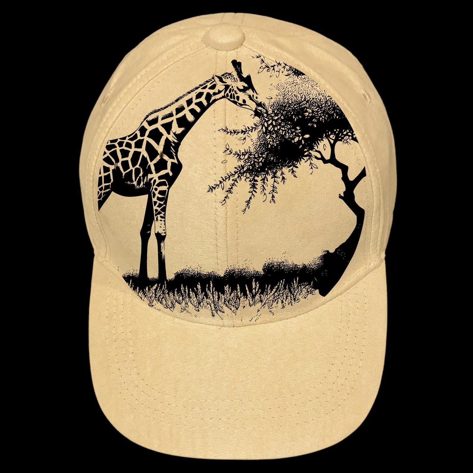 Hungry Giraffe burned hat burning design on a baseball cap