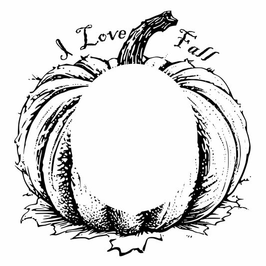 A hat burning design for a wide brim hat of a pumpkin with 'I Love Fall' text.