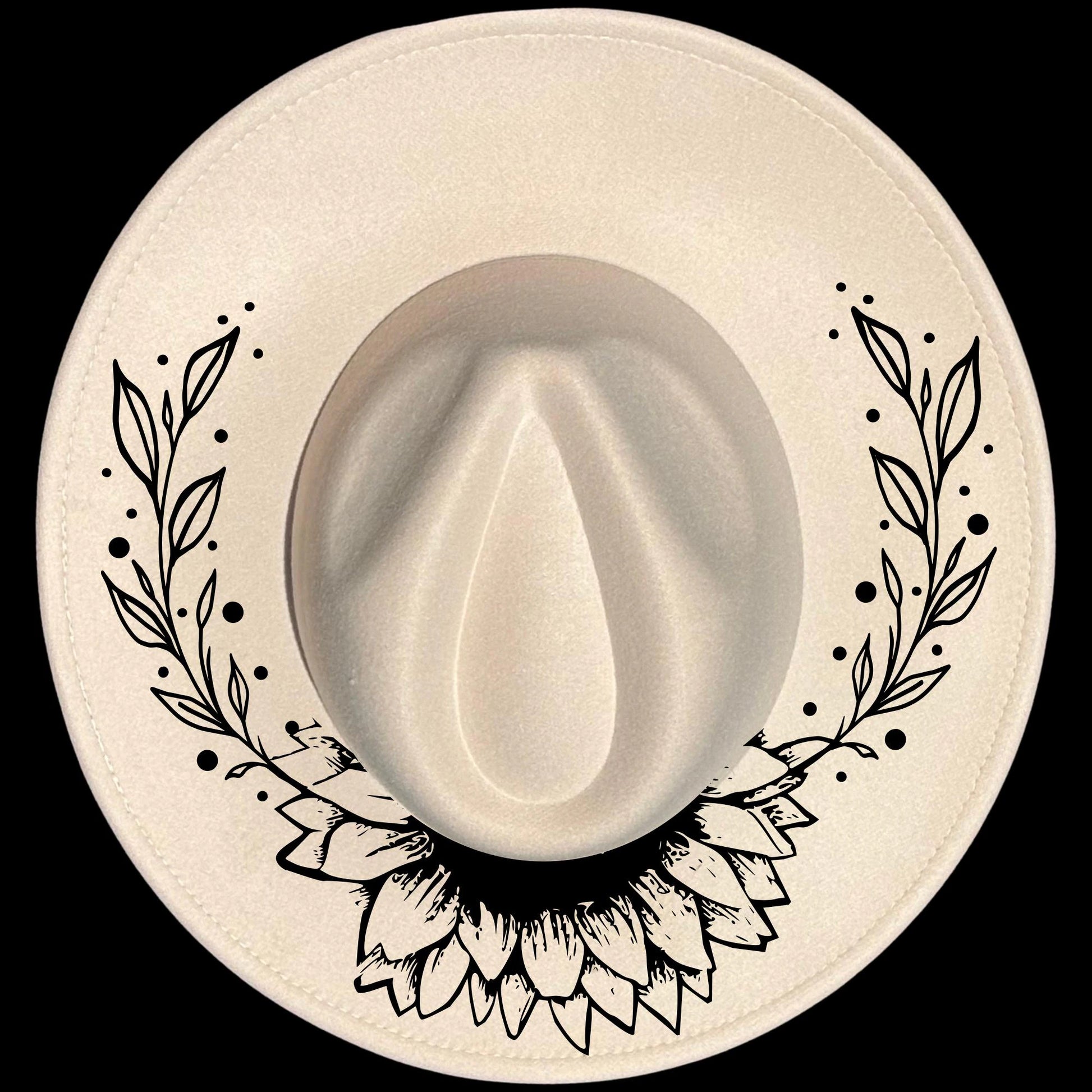 Sunflower Party burned hat burning design on a wide brim hat