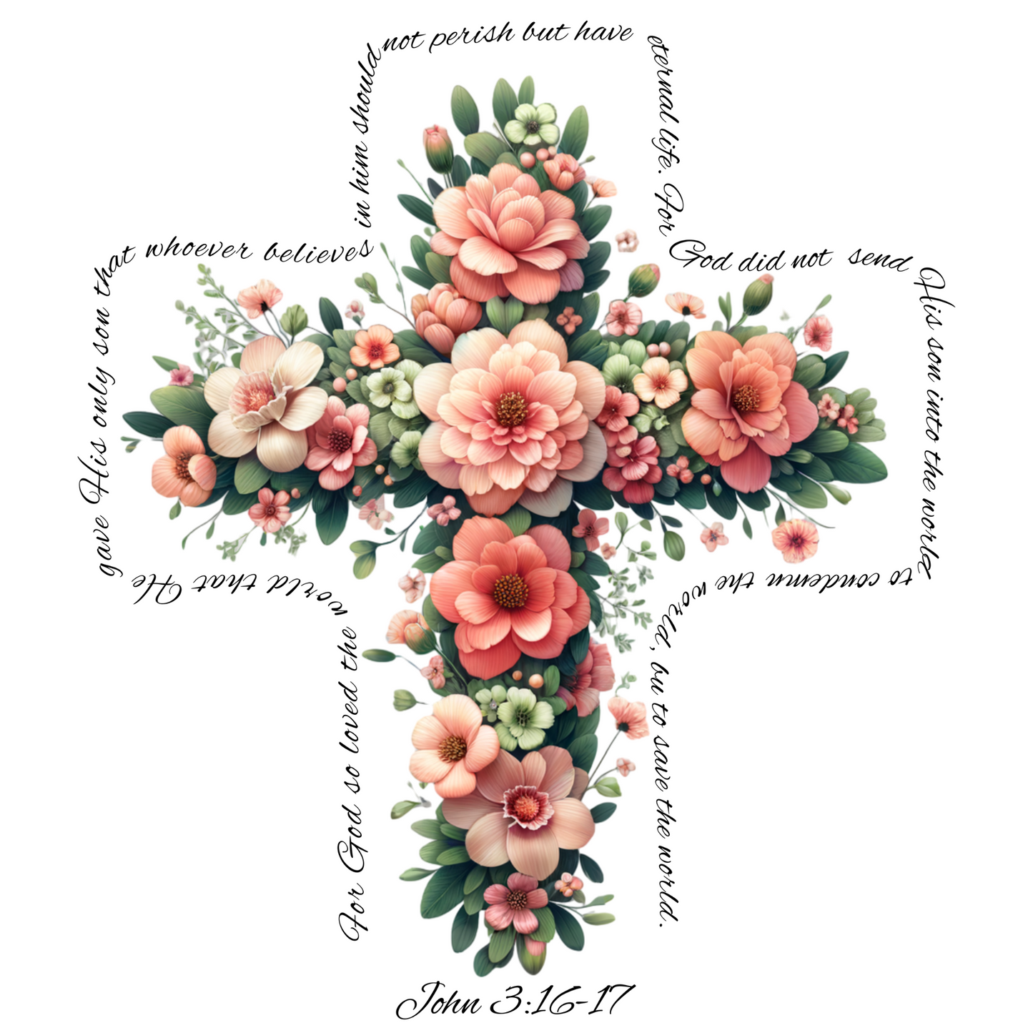 Christian Floral Cross with John 3:16 text