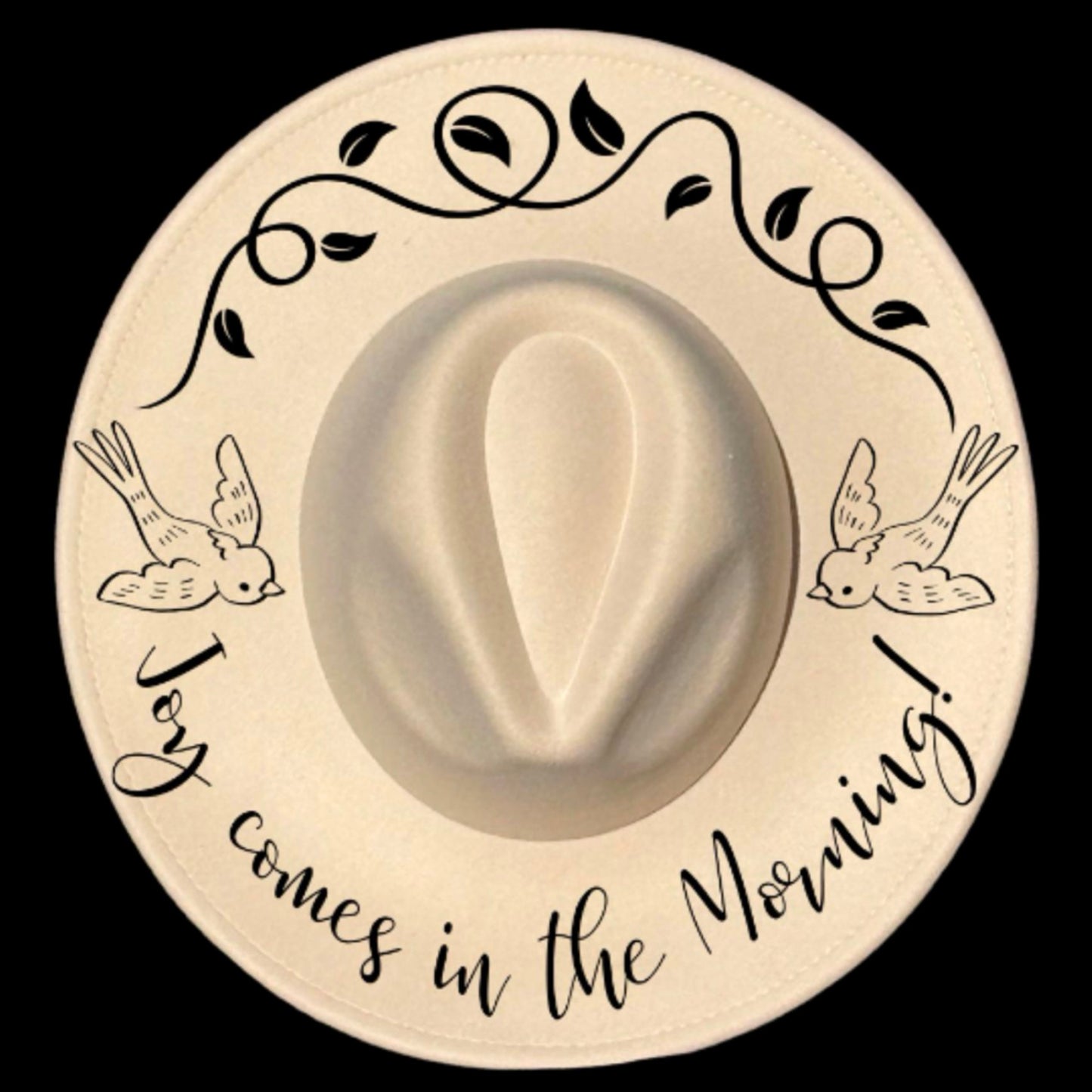 Joy Comes In The Morning Traceable Wide Brim Hat Burning Design