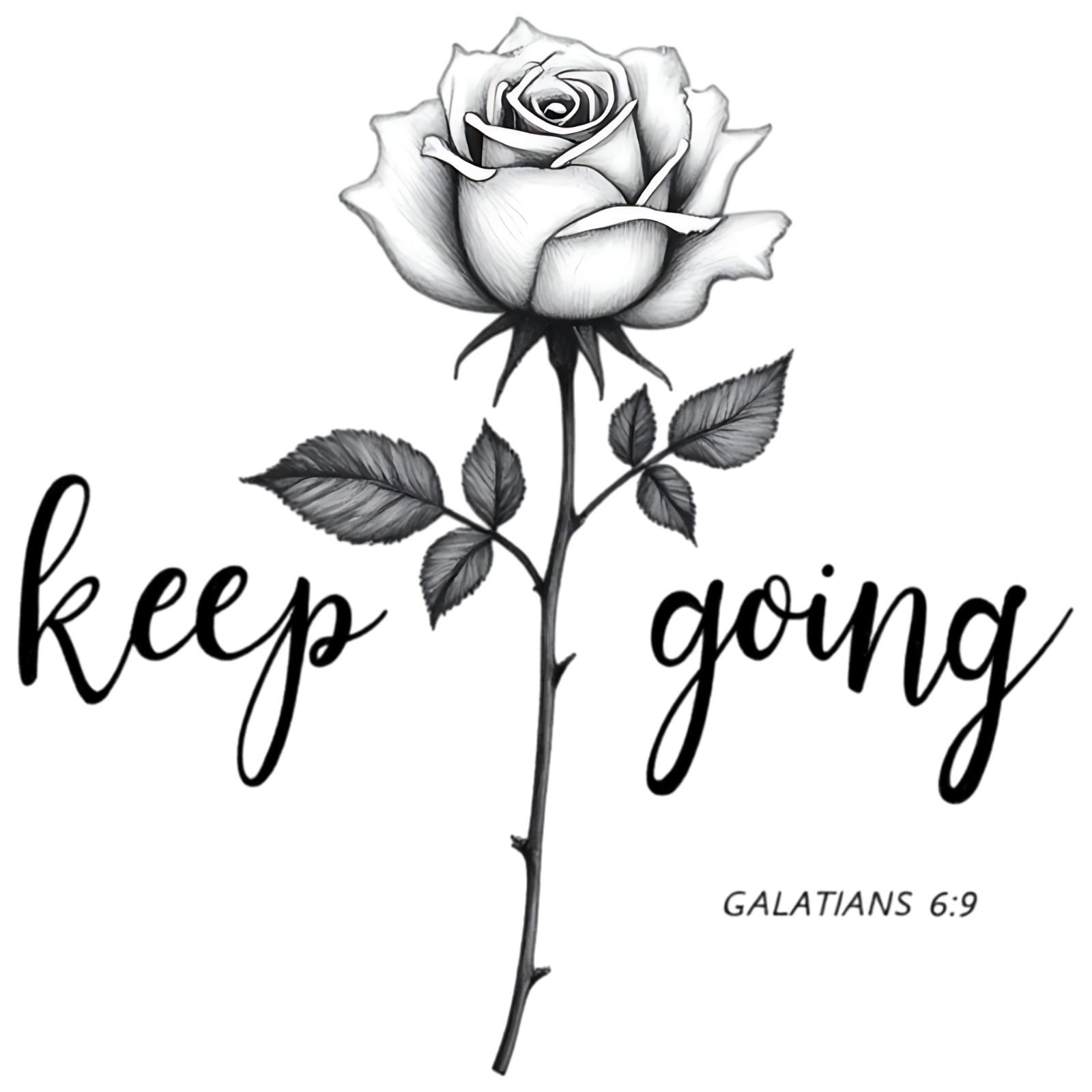 Keep Going long stem rose silhouette digital design