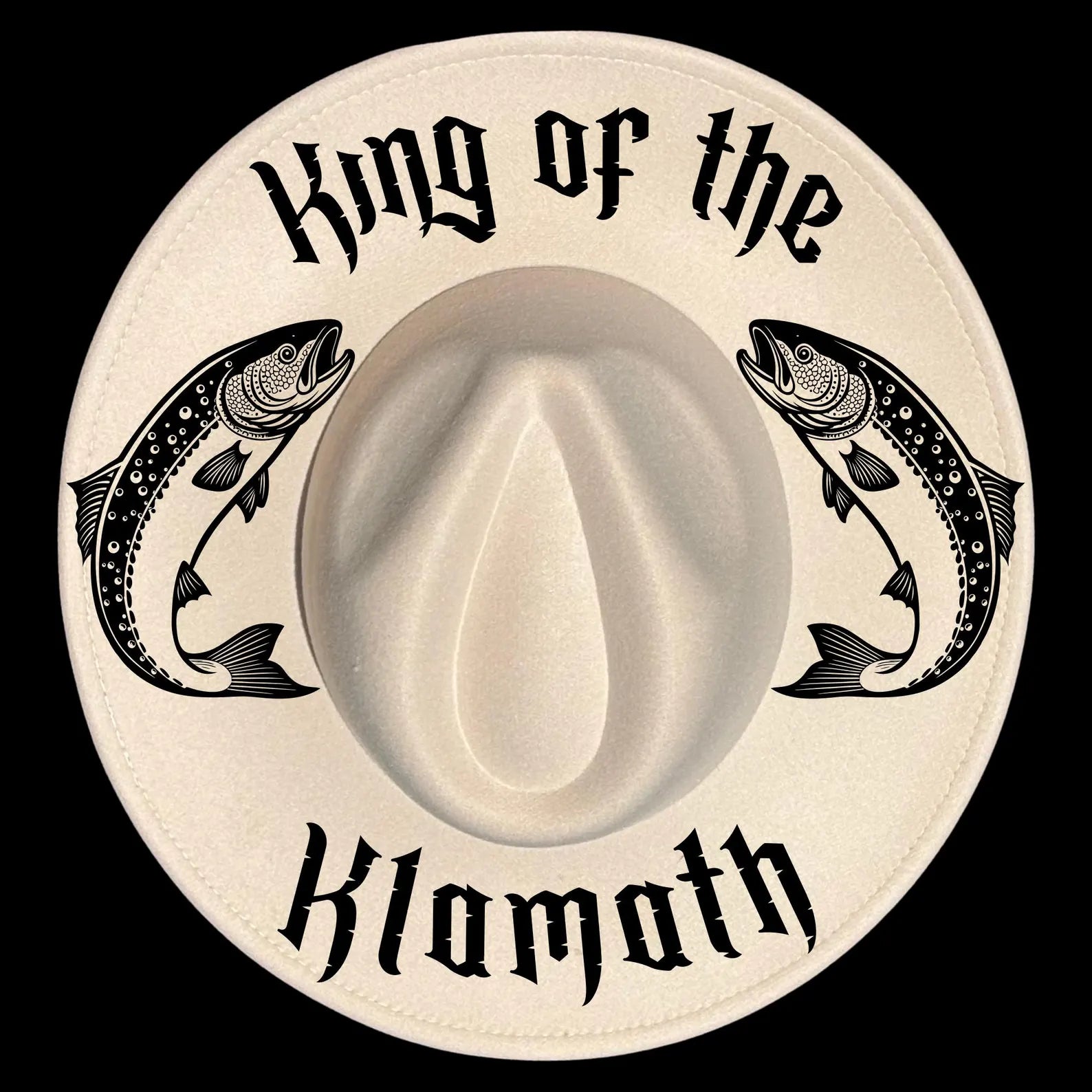 King of the Klamath hat during design on a wide brim hat.