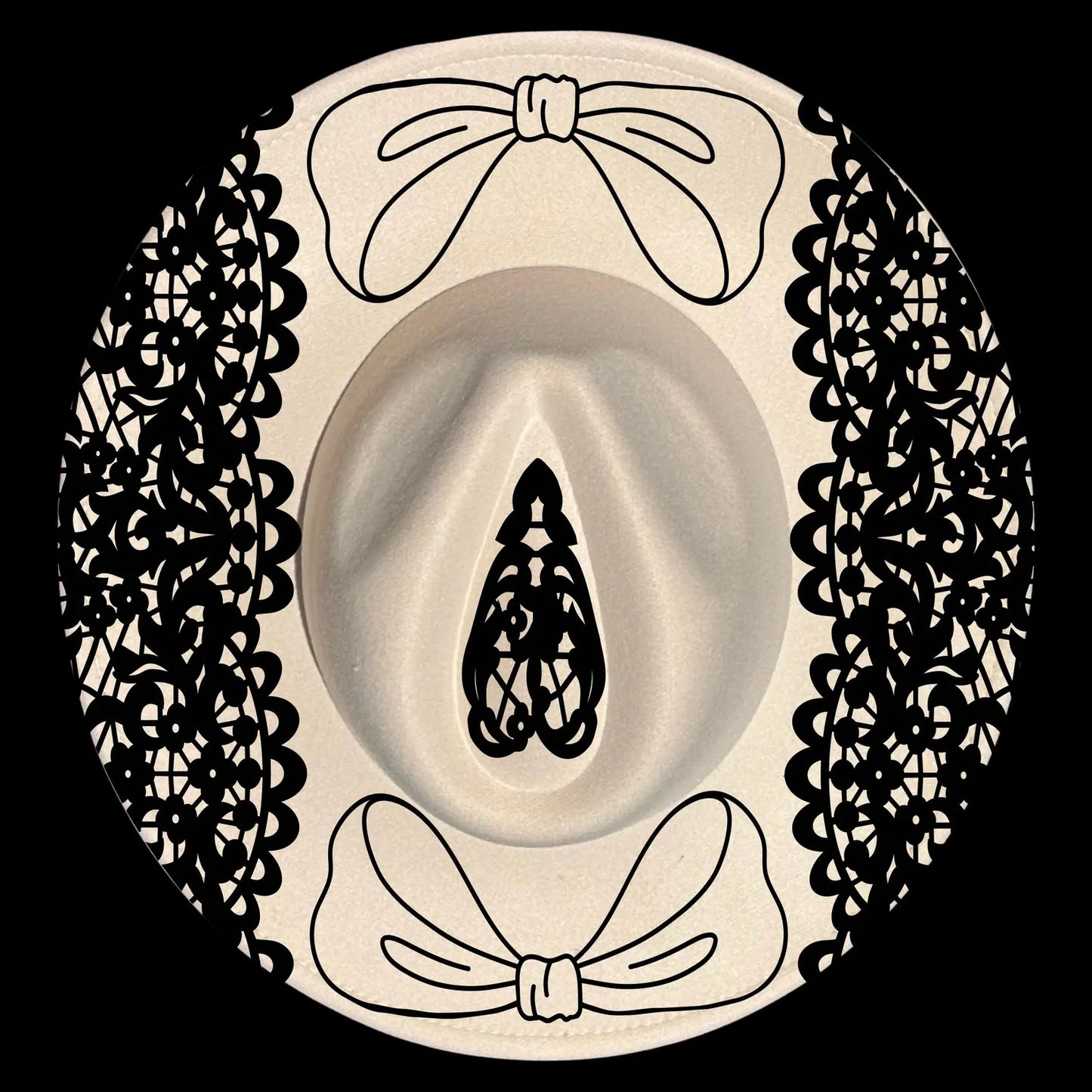 Lace And Bows hat burning design on a wide brim hat