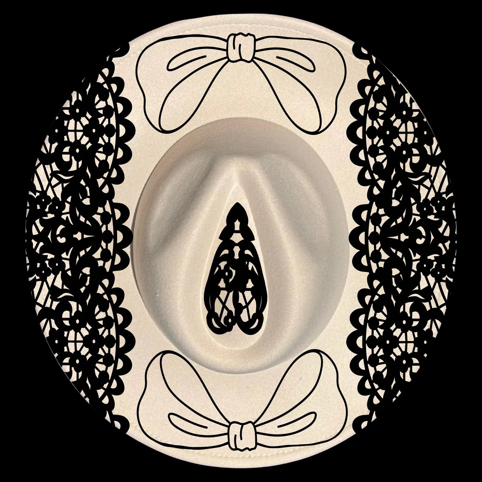 Lace And Bows hat burning design on a wide brim hat