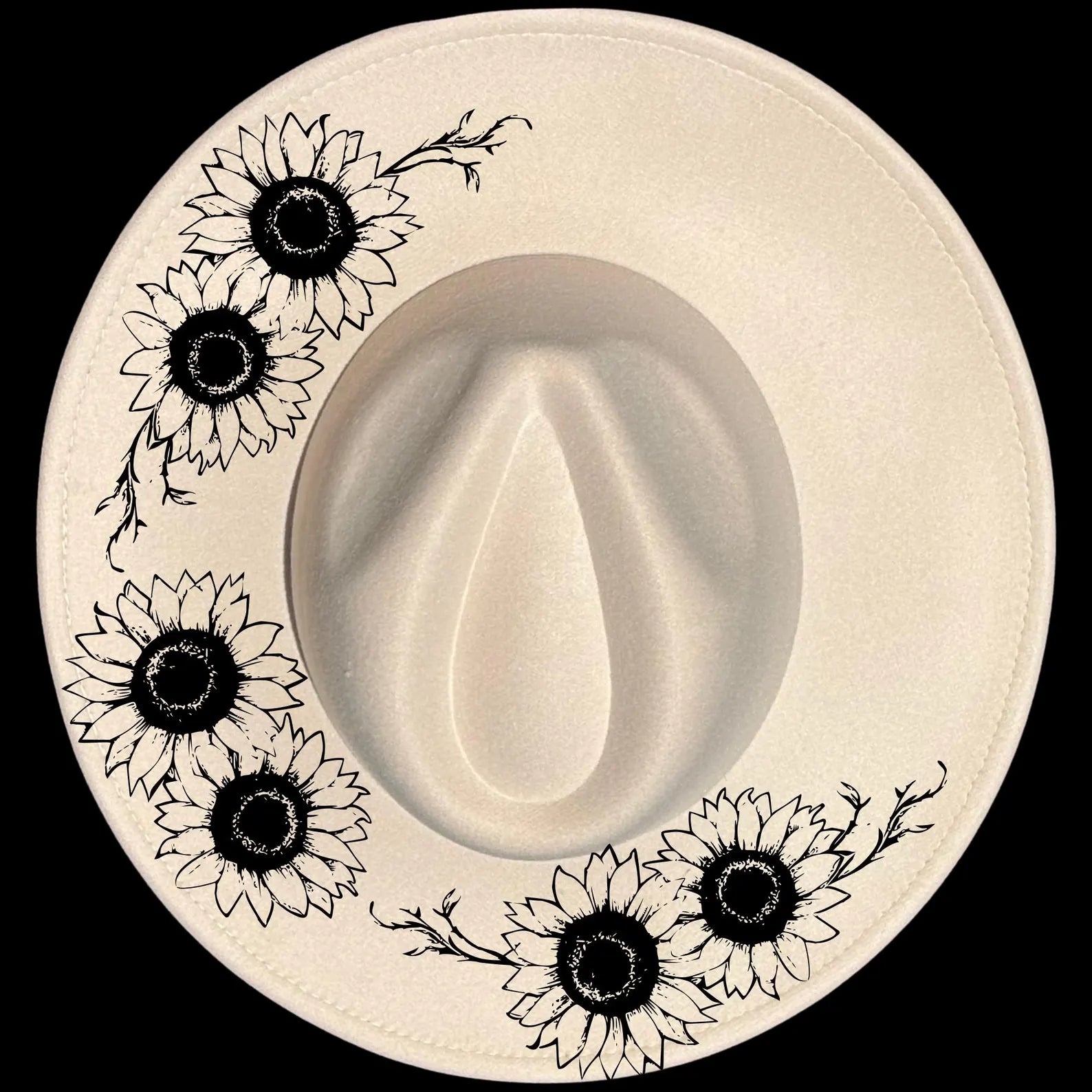 Large Sunflower Arch burned hat burning design on a wide brim hat