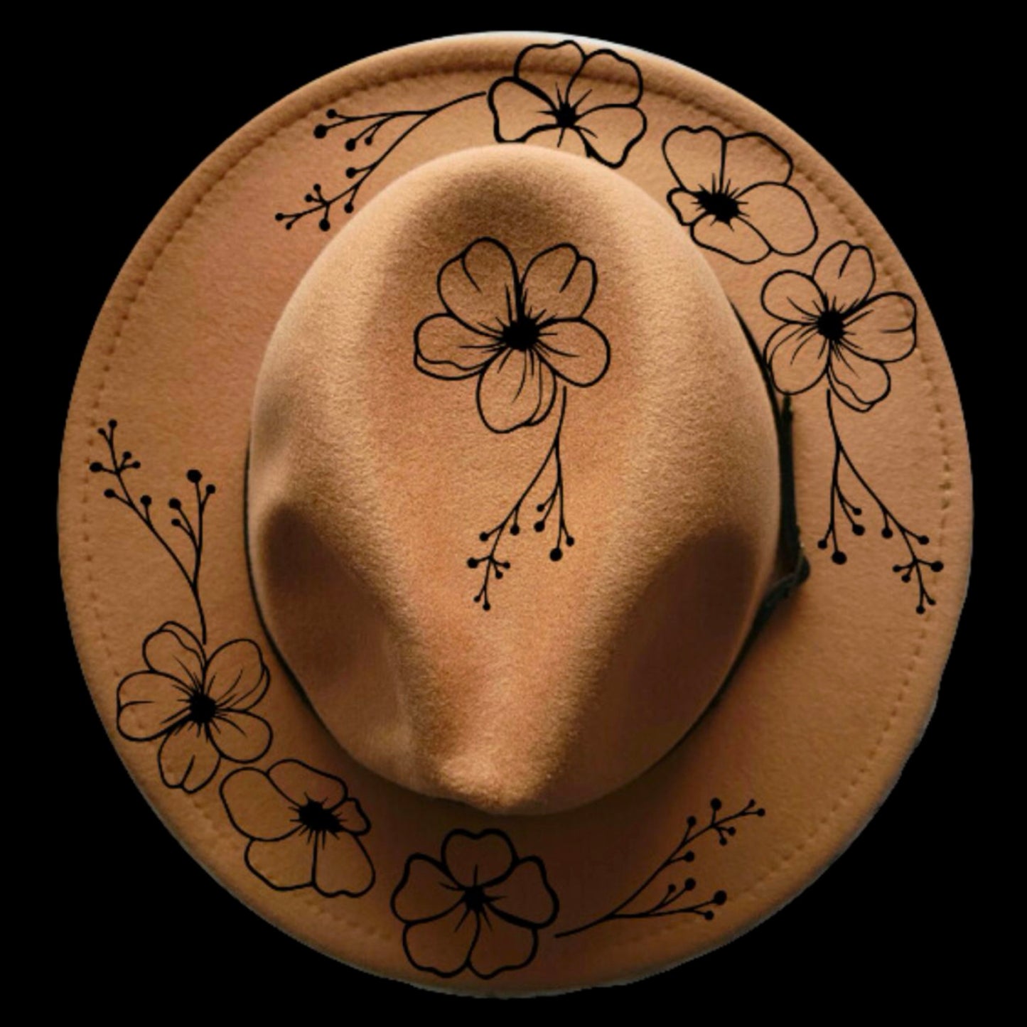 Lovely Flowers Traceable Narrow Brim Hat Burning Design