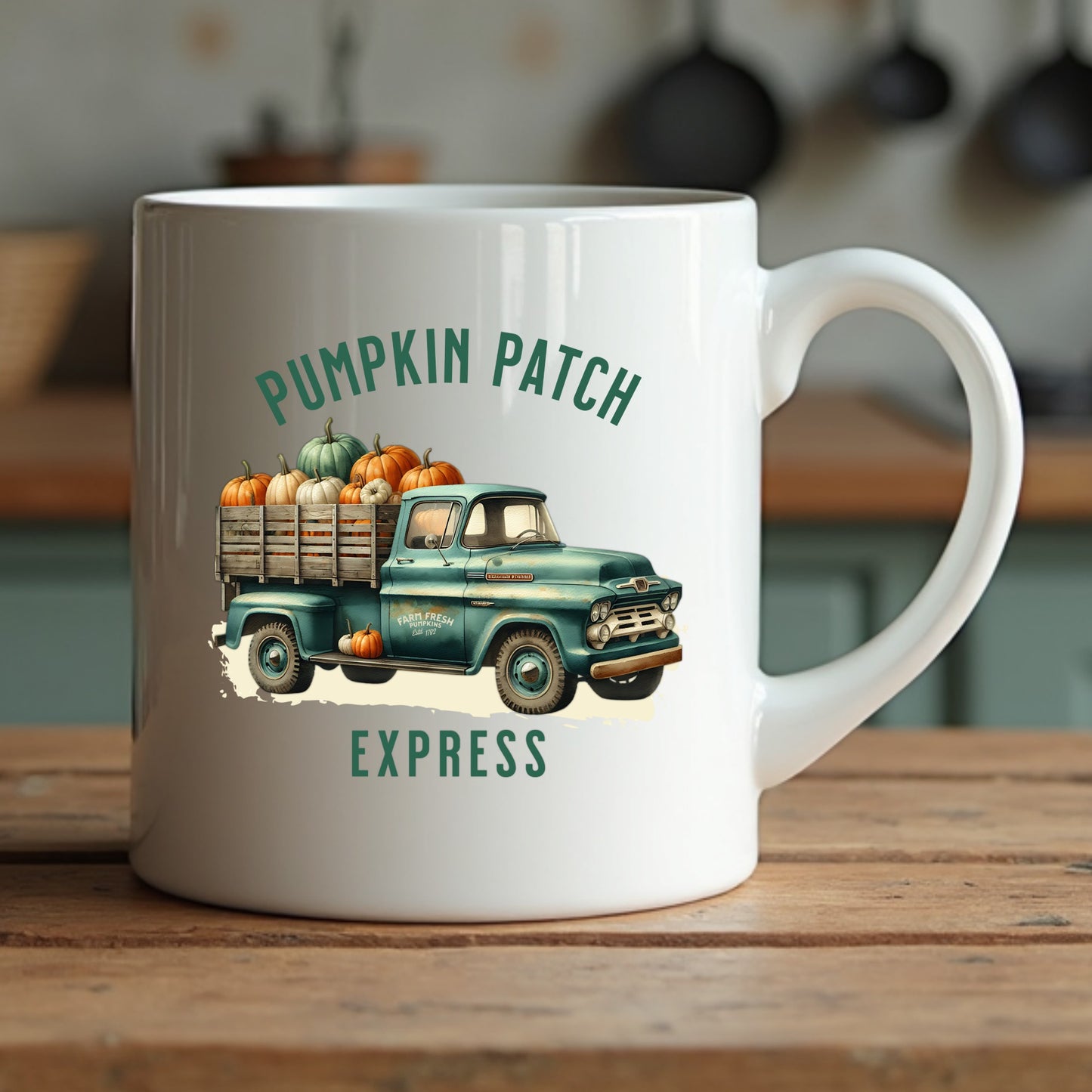 A pumpkin Patch Express coffee mug