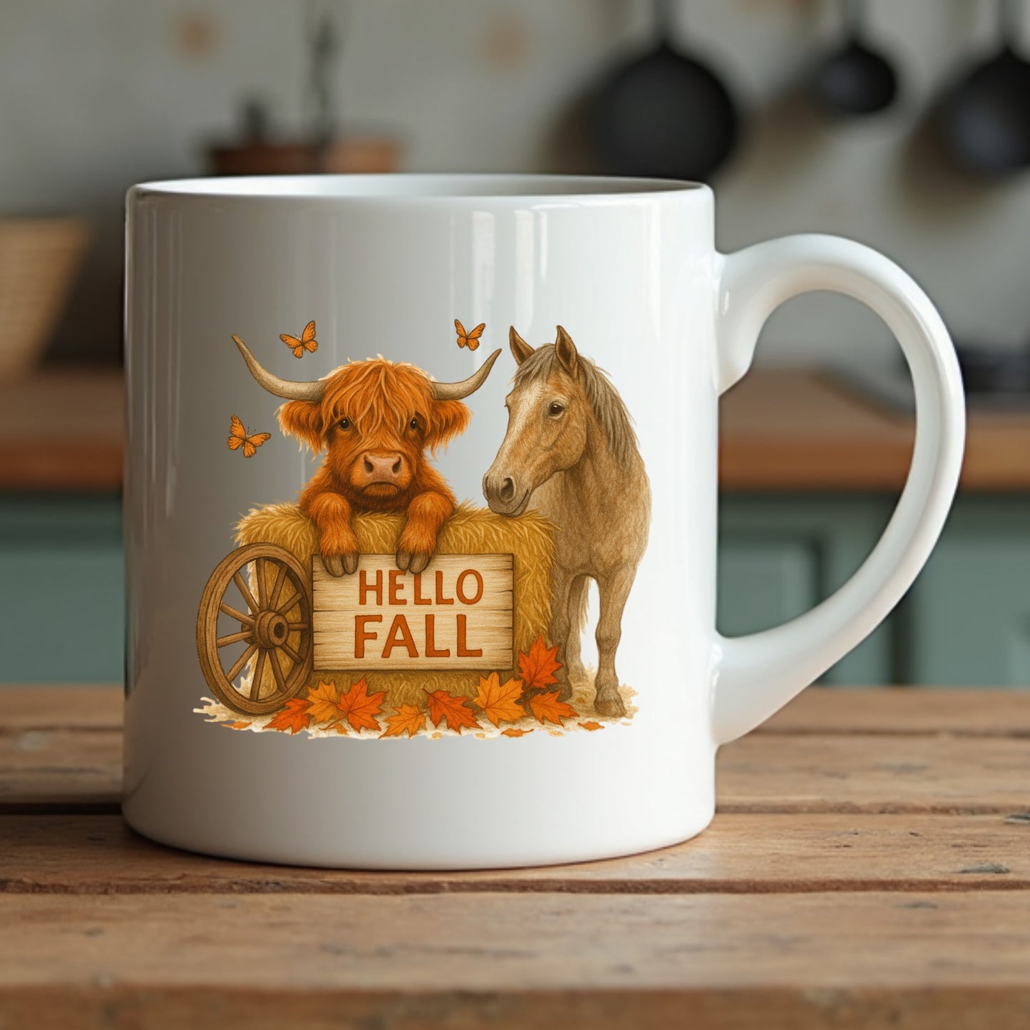 Hello Fall Highland Cow Graphic Design PNG JPG