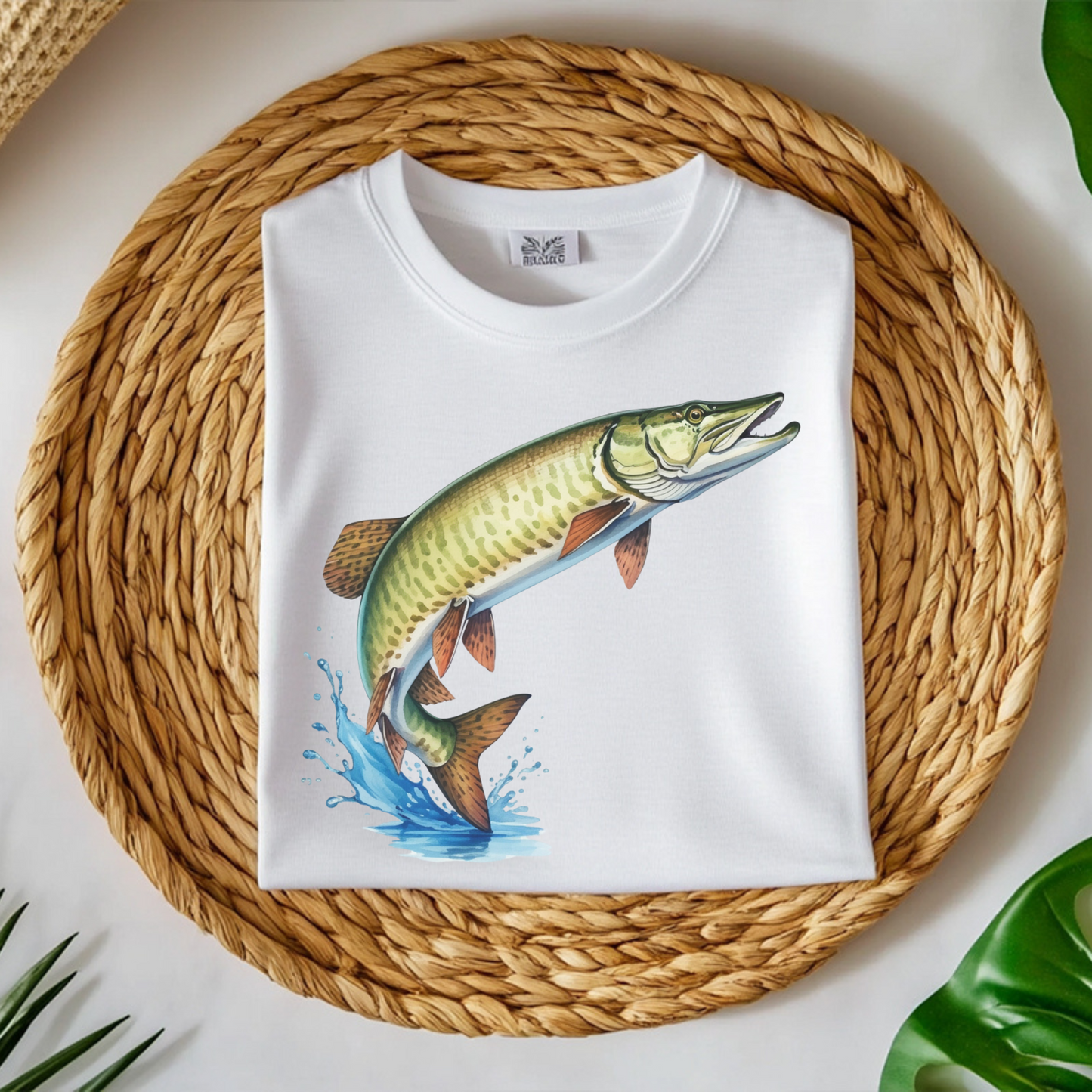 Muskie Fish PNG digital design on a folded t-shirt