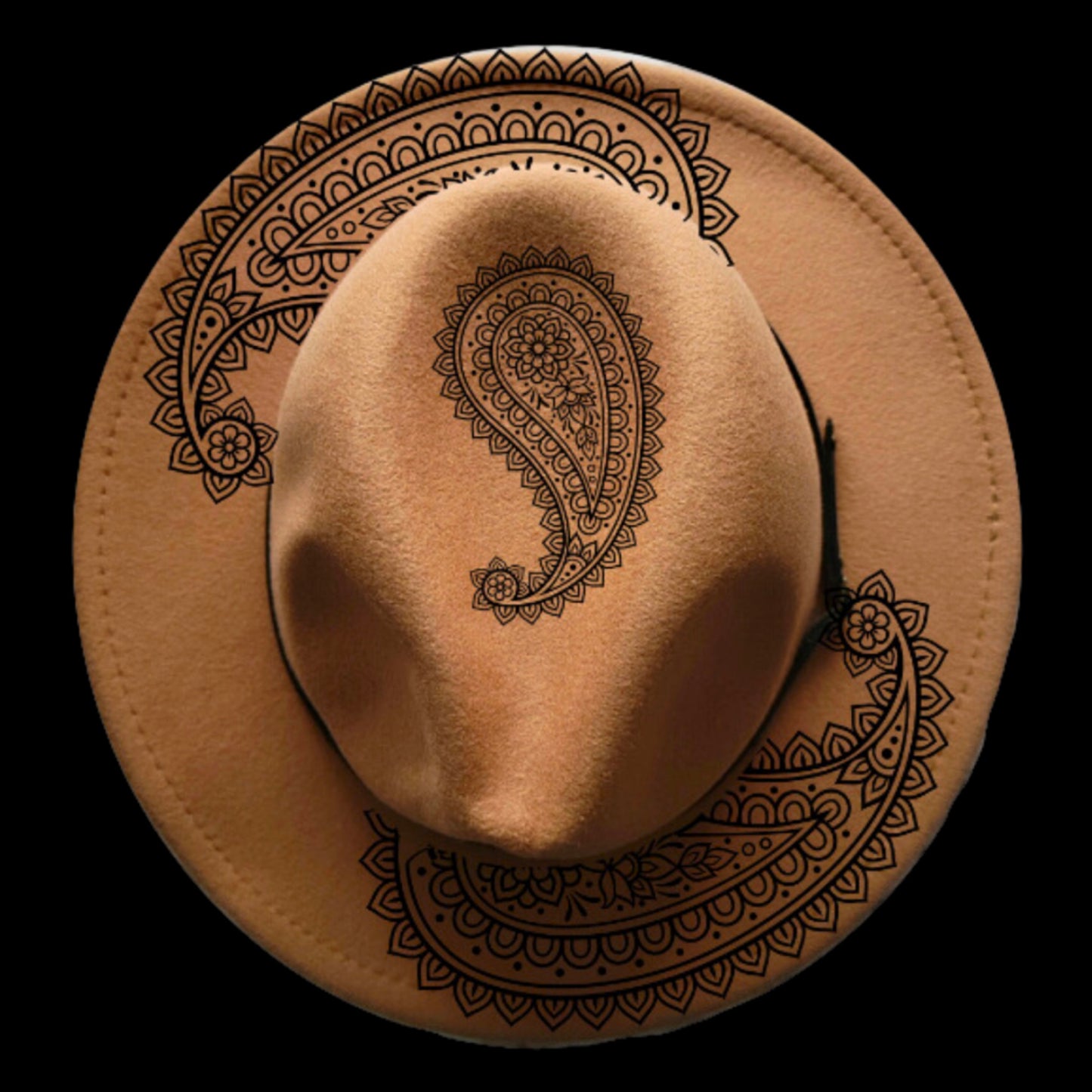 Paisley Pattern Traceable Narrow Brim Hat Burning Design