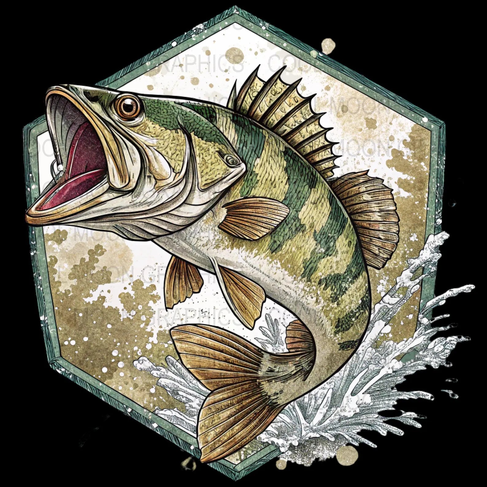 Illustration of a perch fish with a detailed background