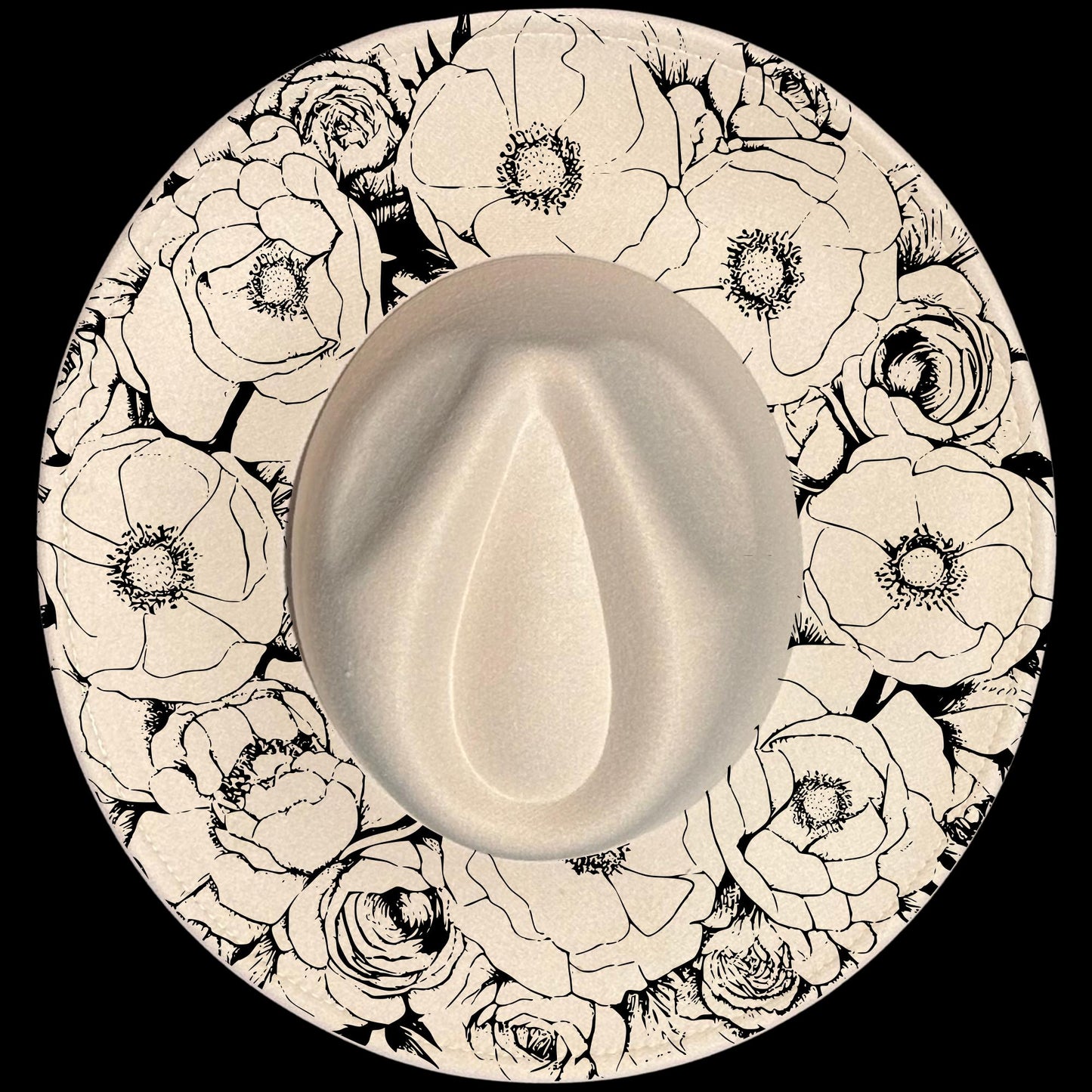 Poppies And Roses burned hat burning design on a wide brim hat