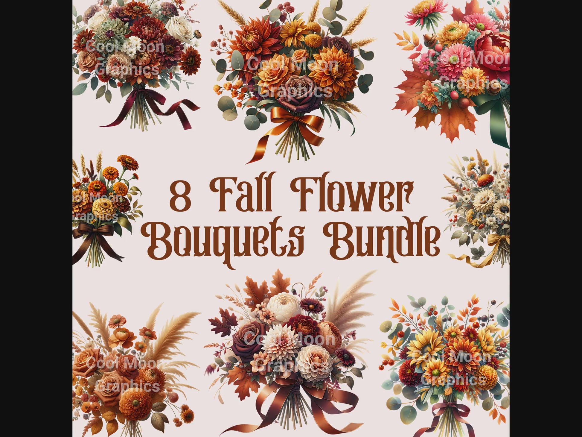 8 Fall Flower Bouquets Bundle digital download product video