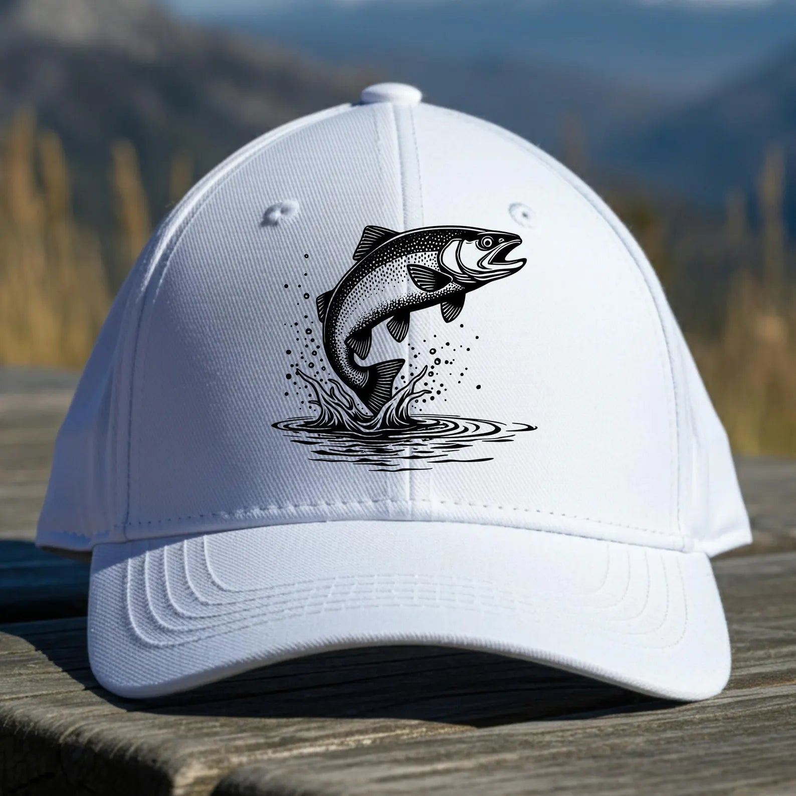 Rainbow Trout Jumping SVG Digital Design on a baseball cap