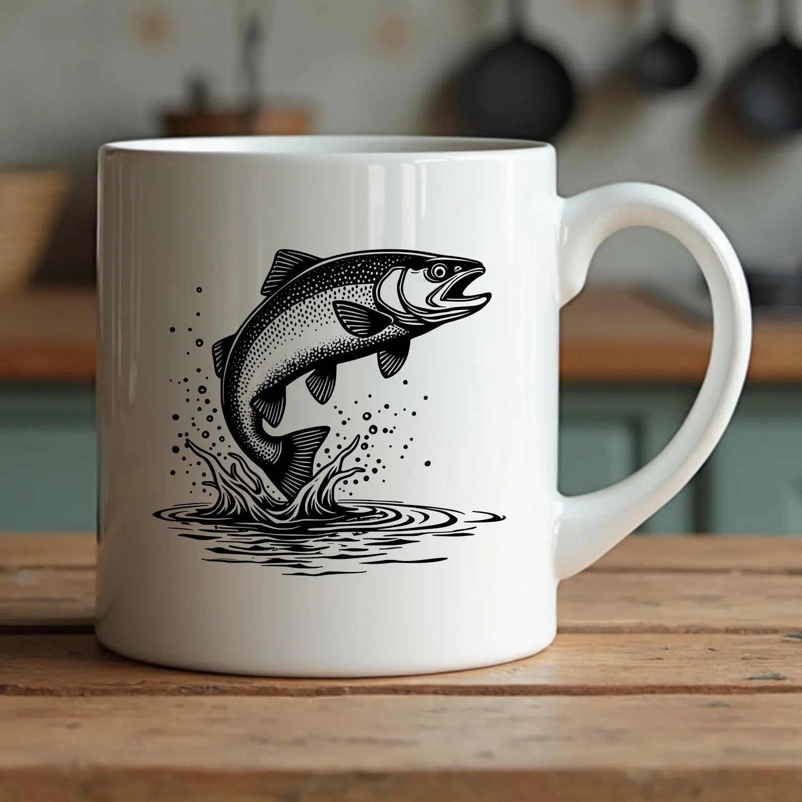 Rainbow Trout Jumping SVG Digital Design on a coffee cup