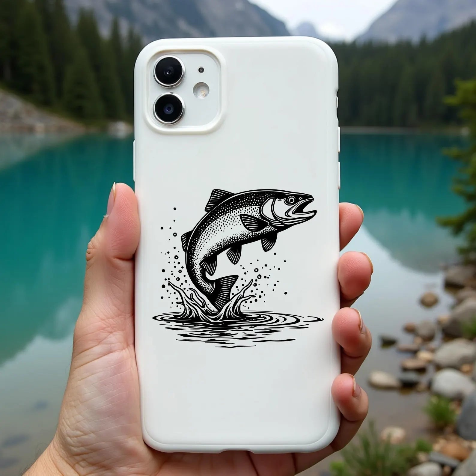 Rainbow Trout Jumping SVG Digital Design on a cell phone cover