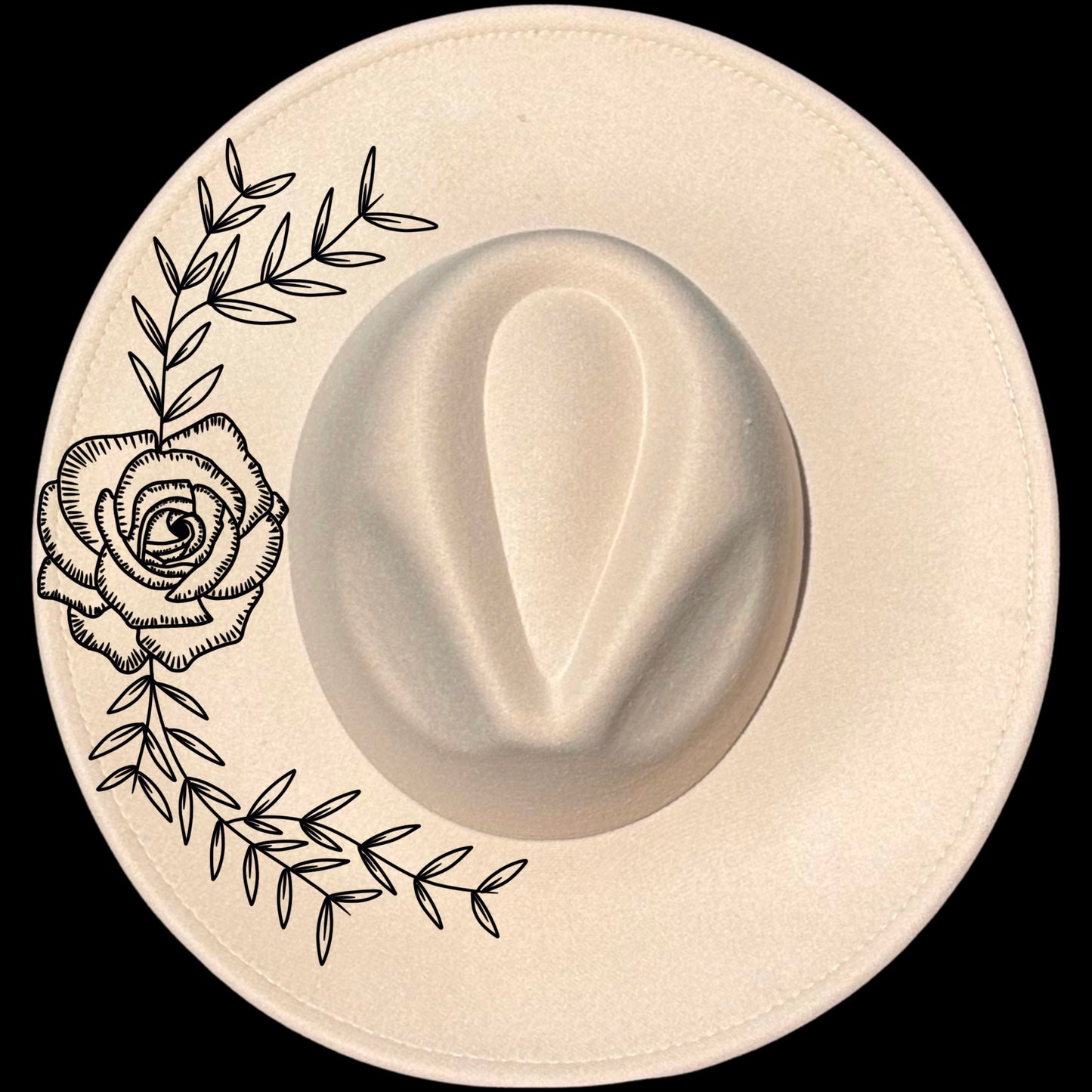 Rose Wreath design on a wide brim hat