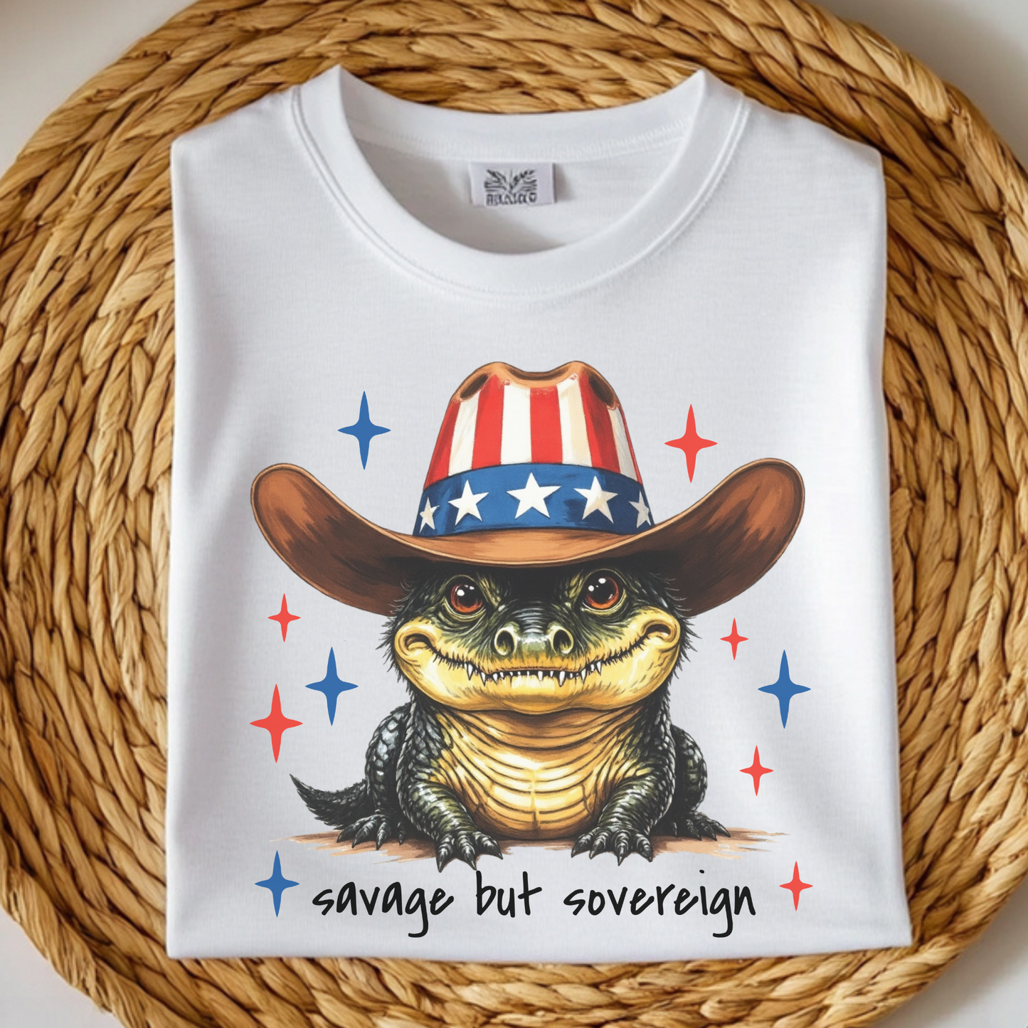 Savage But Sovereign PNG digital download on a folded white t-shirt