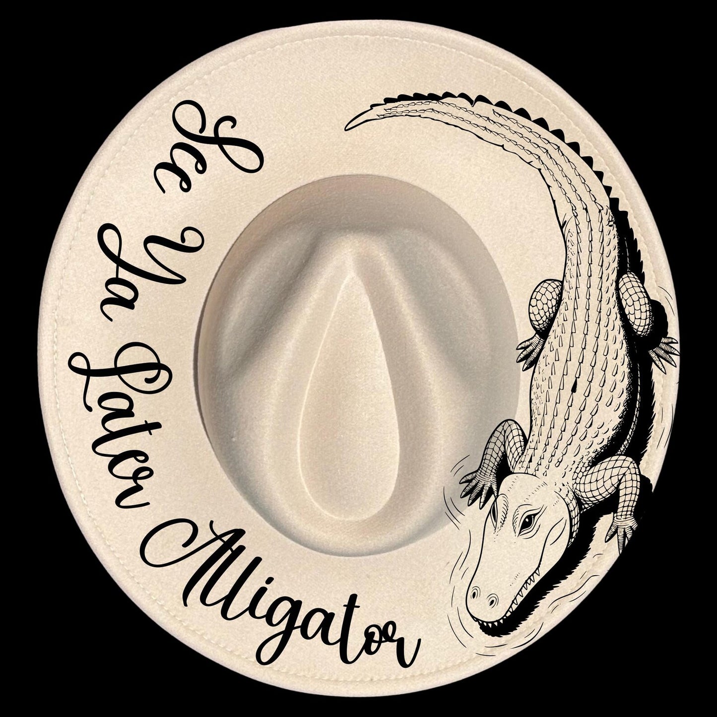 See Ya Later Alligator burned hat burning design on a wide brim hat