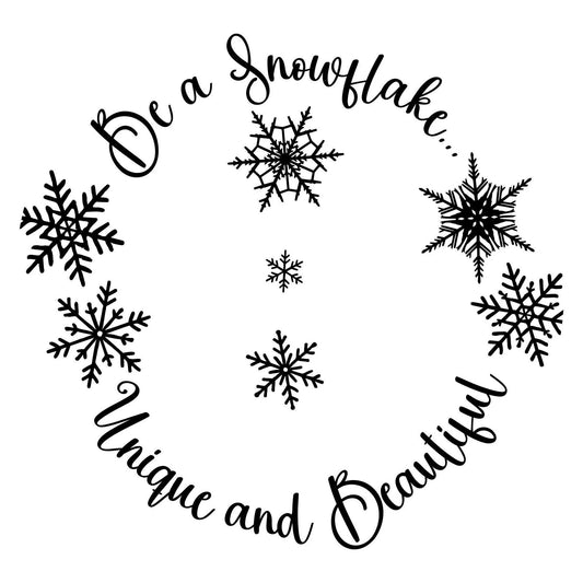 Wide-brimmed hat brim design with a snowflake pattern and the text, ”Be a Snowflake" and "Unique and Beautiful". Created by Cool Moon Designs.