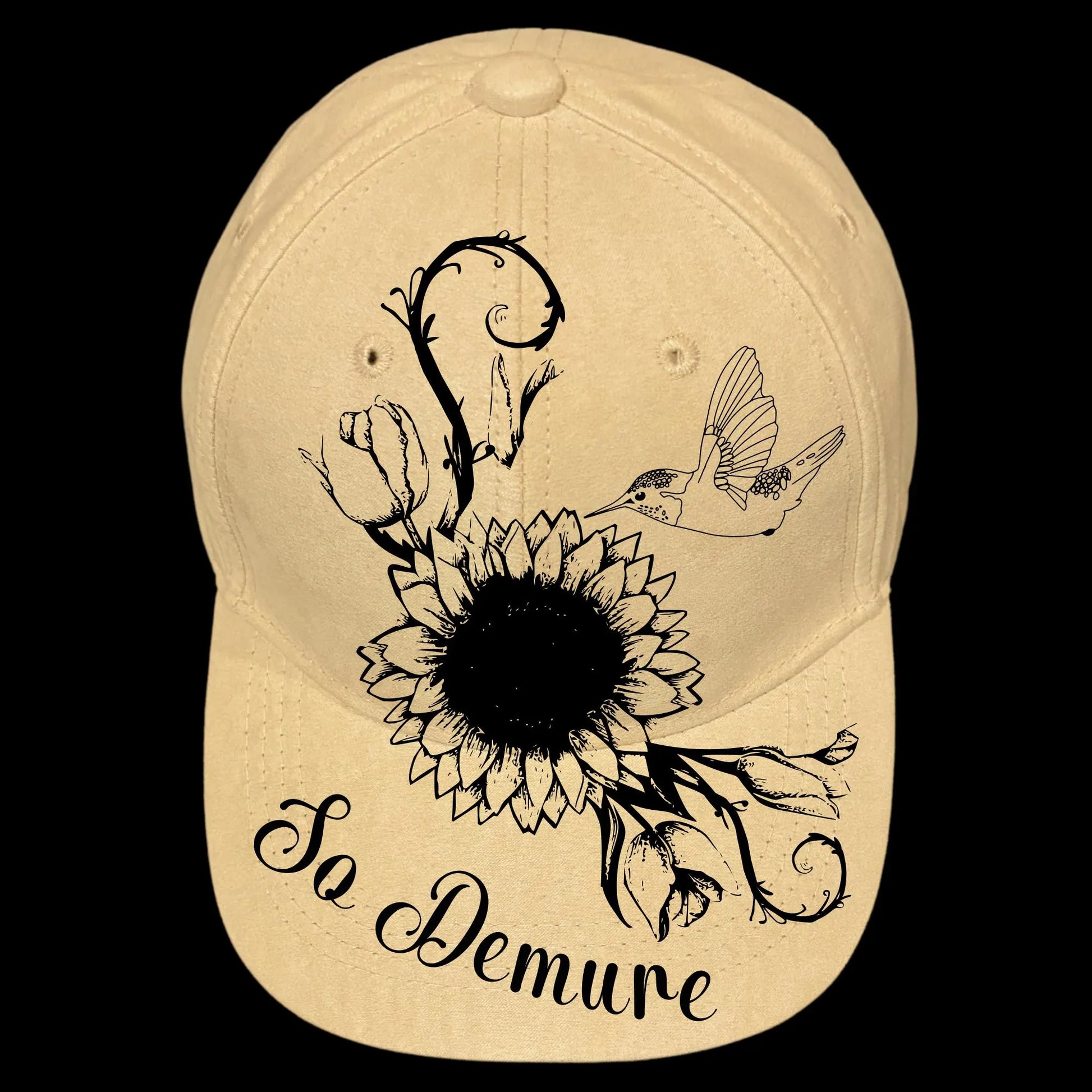 So Demure burned hat burning design on a baseball cap