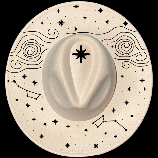 Starry Sky Boho design on a wide brim hat