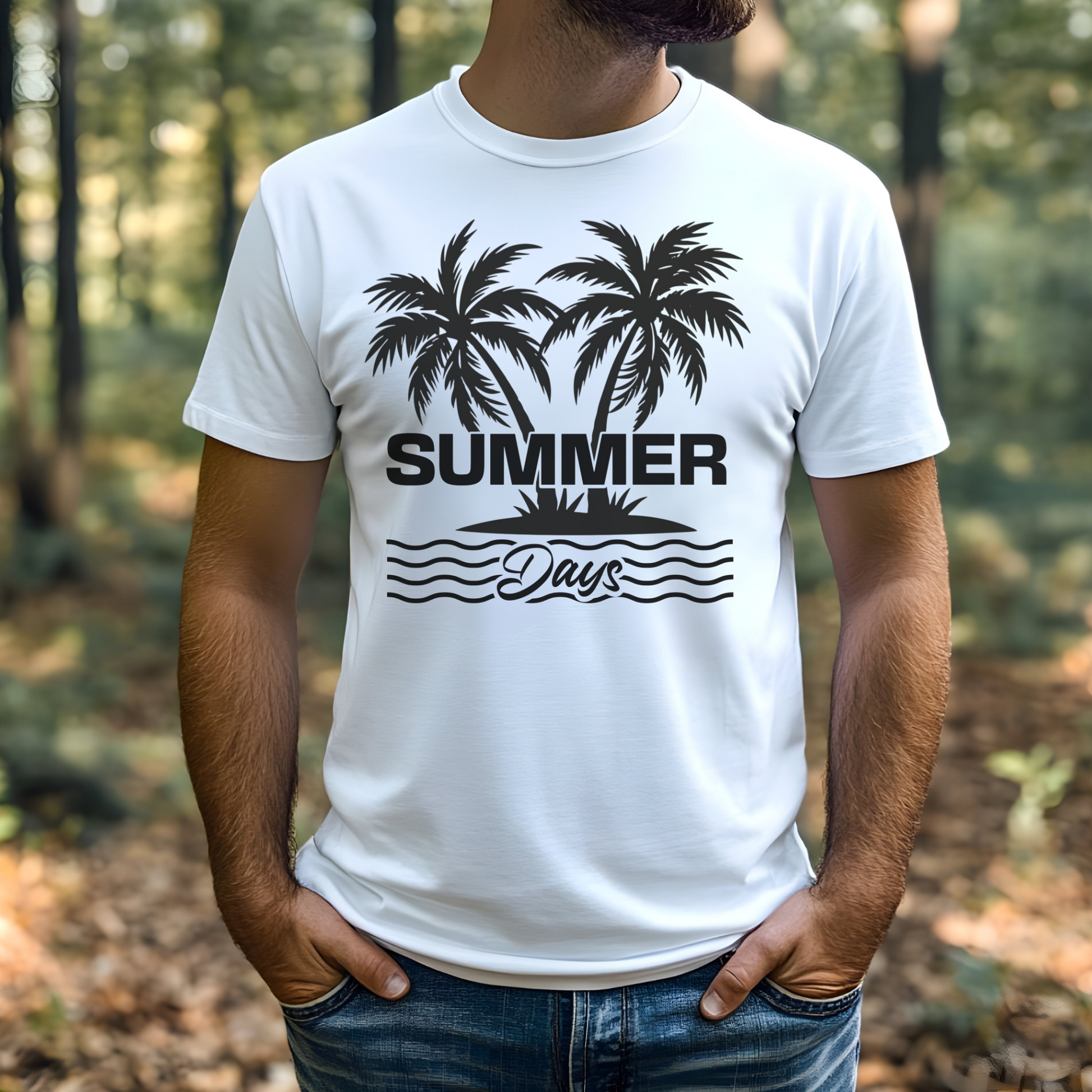 Summer Days PNG digital design on a man's white t-shirt