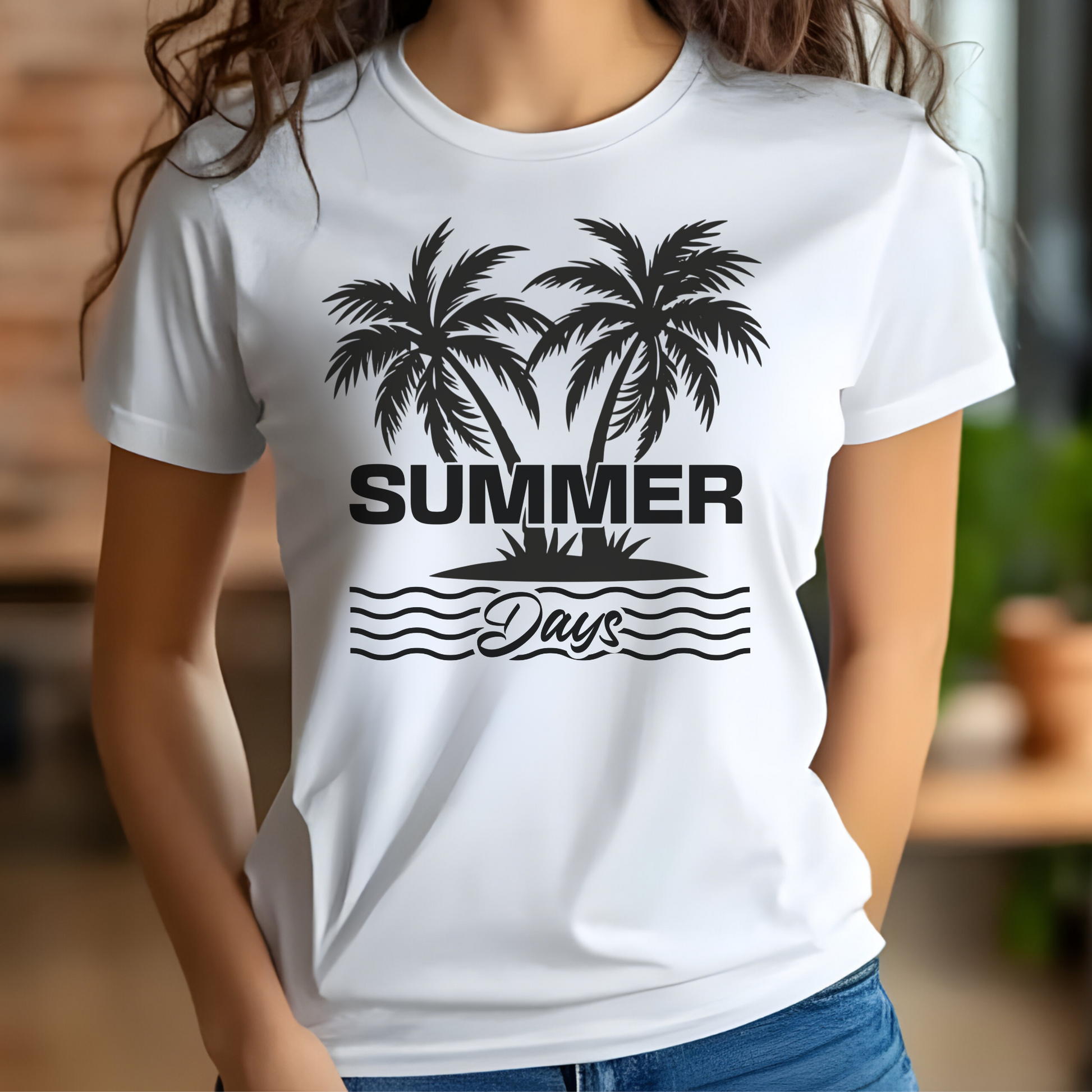 Summer Days PNG digital design on a woman's white t-shirt