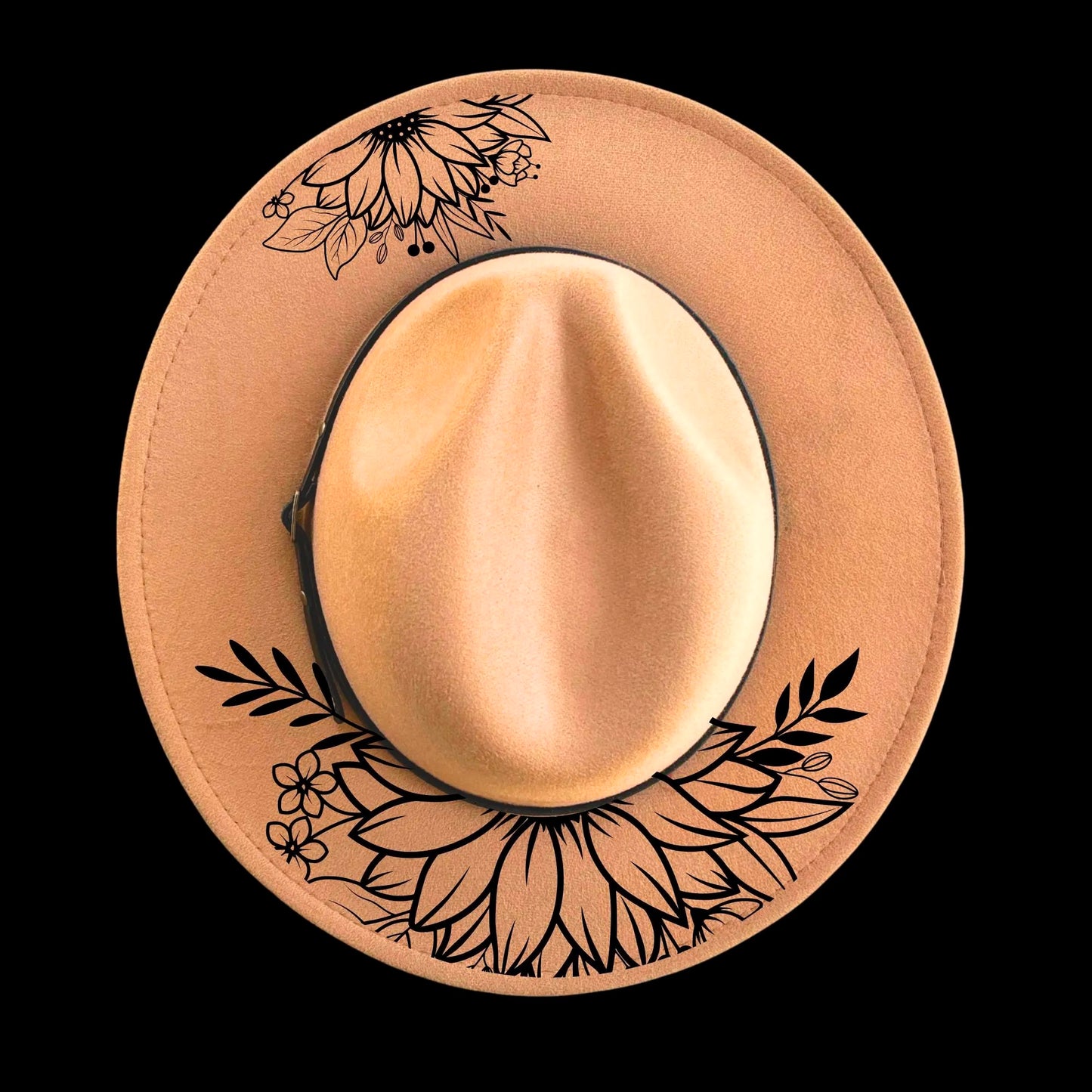 Sunflower X2 burned hat burning design on a narrow brim hat