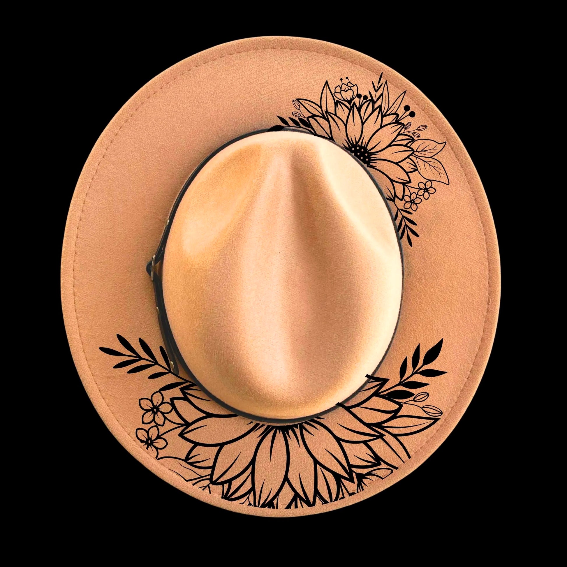 Sunflower Duo burned hat burning design on a narrow brim hat