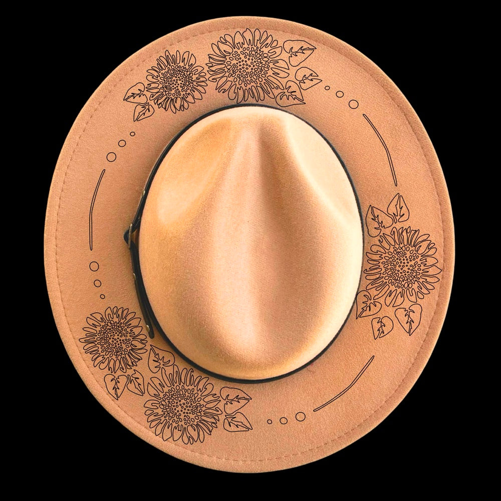 Sunflower Ring burned hat burning design on a narrow brim hat