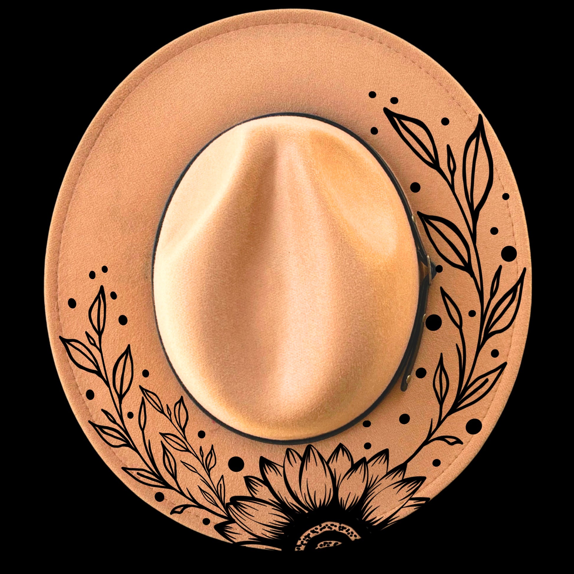 Sunflower Summer burned hat burning design on a narrow brim hat