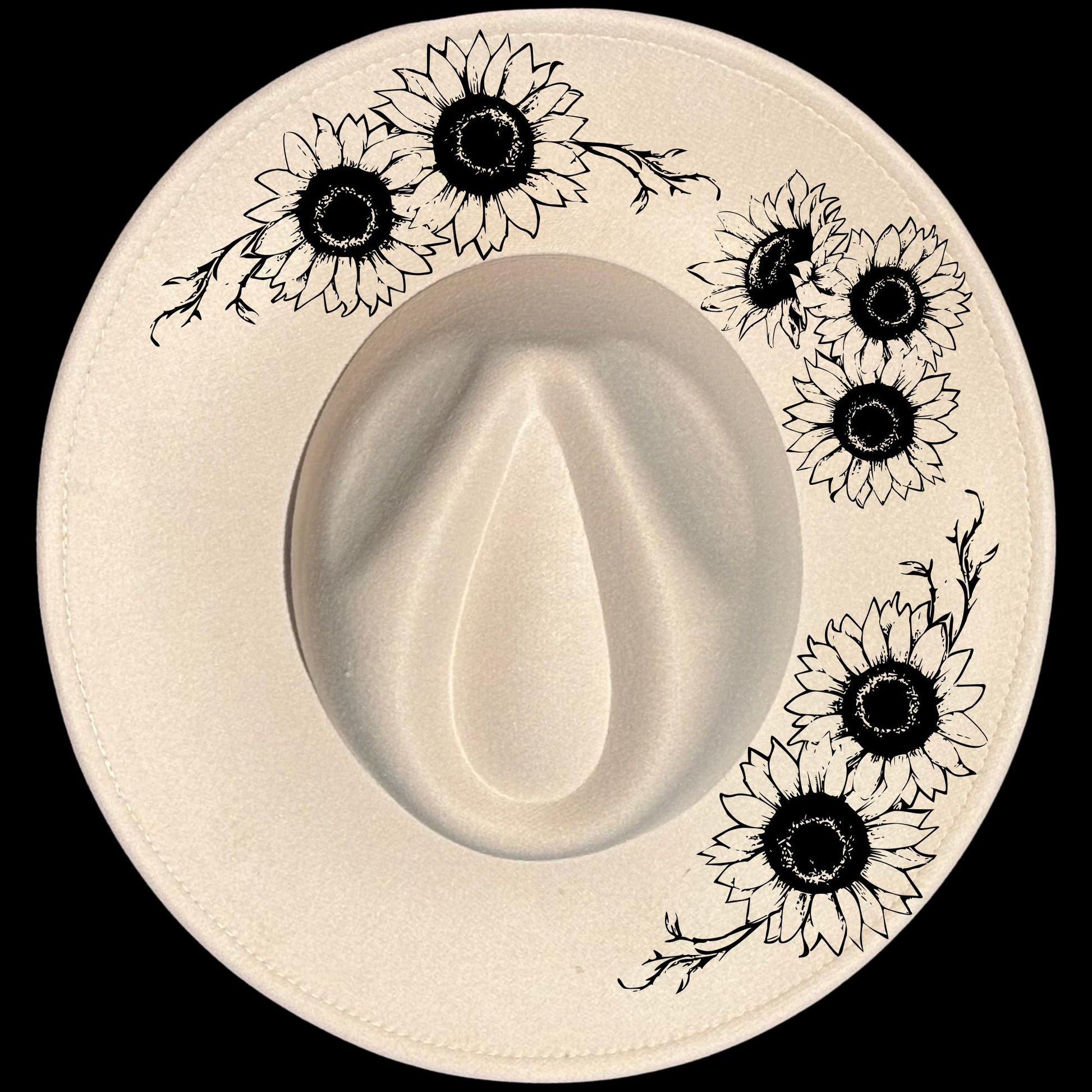 Sunflower Arch burned hat burning design on a wide brim hat