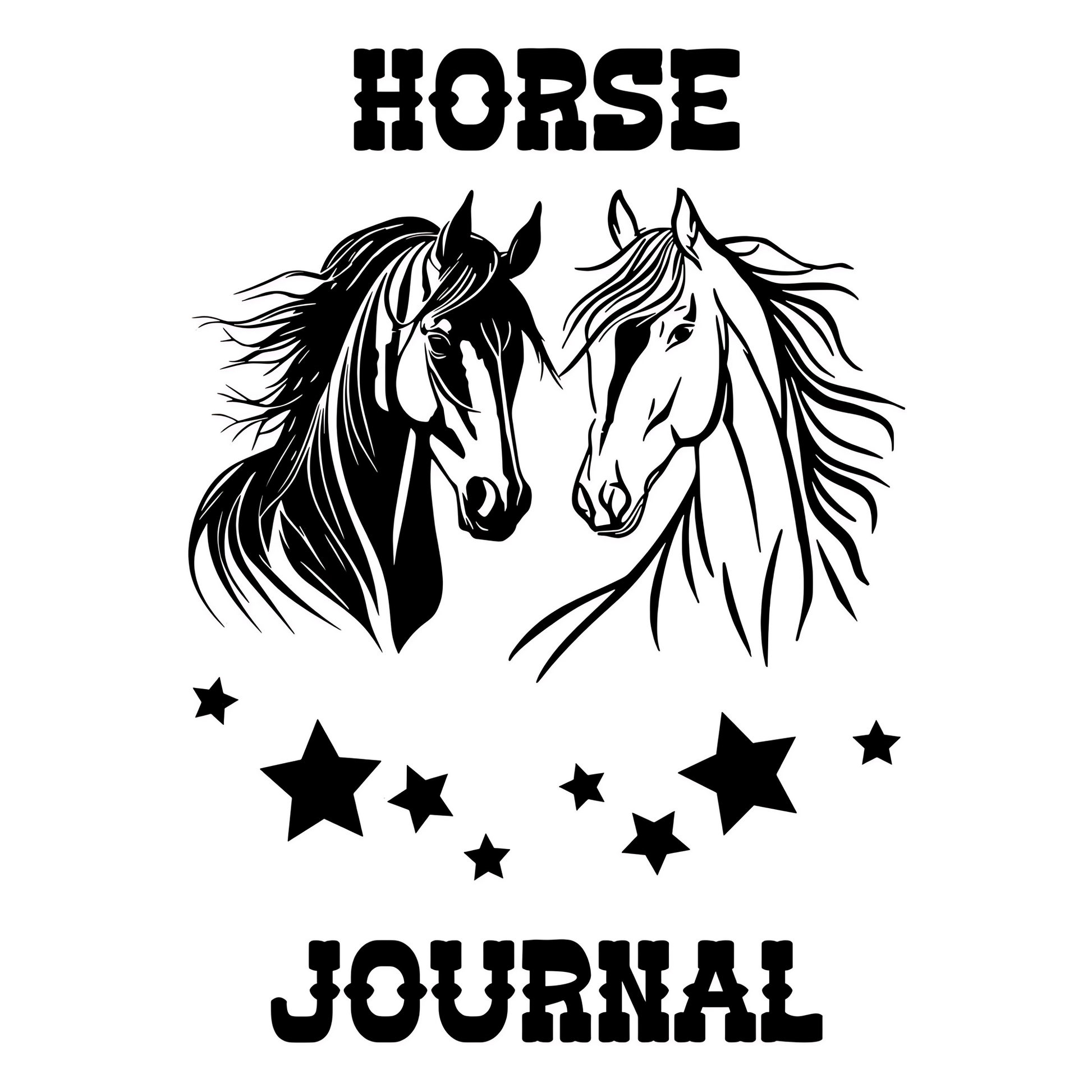 Two horses facing each other with stars and 'Horse Journal' text on a white background