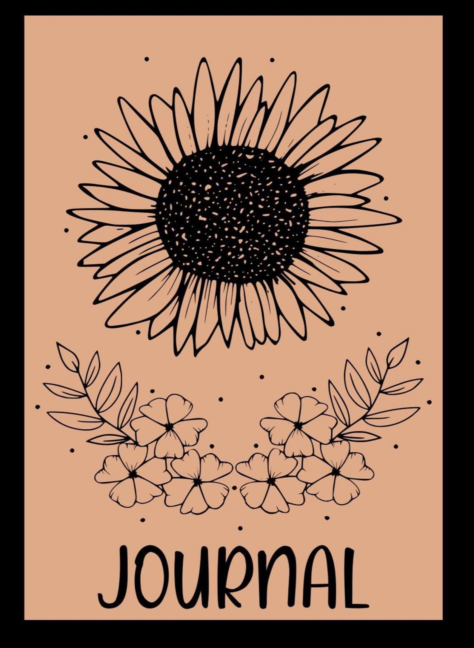 Journal cover with sunflower and floral design on a beige background