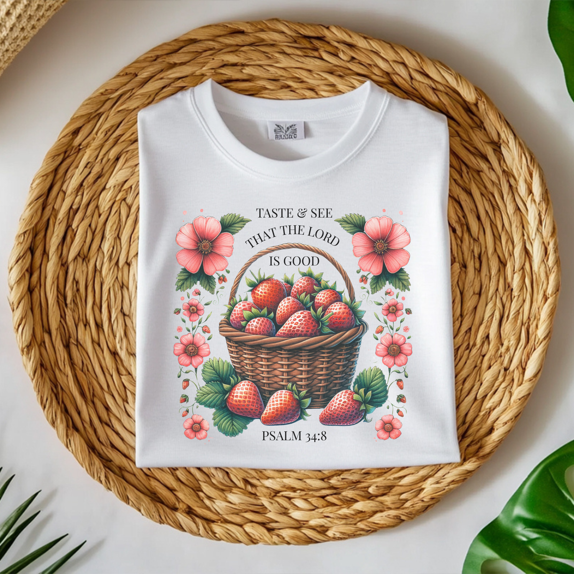 Taste And See That The Lord Is Good Psalm 34:8 PNG digital design on a folded t-shirt